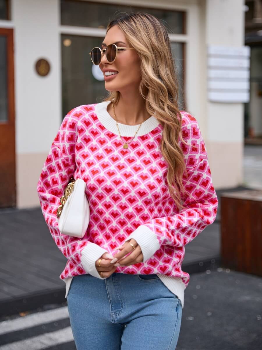 Lots To Love Check Heart Sweater - Pink - Image 5