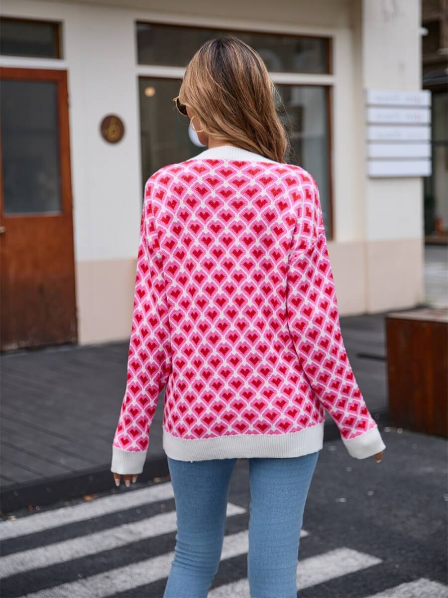 Lots To Love Check Heart Sweater - Pink - Image 6