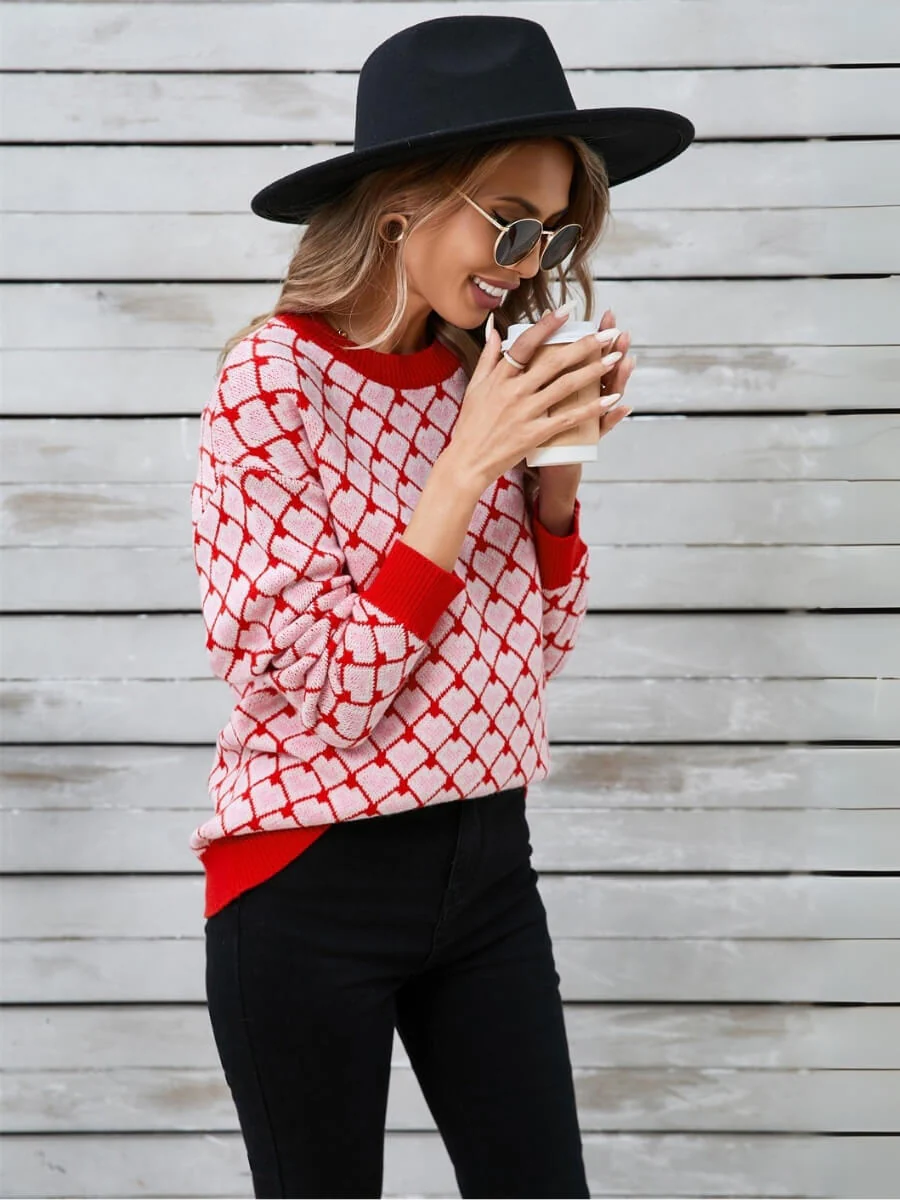 Lots To Love Check Heart Sweater - Red - Image 2