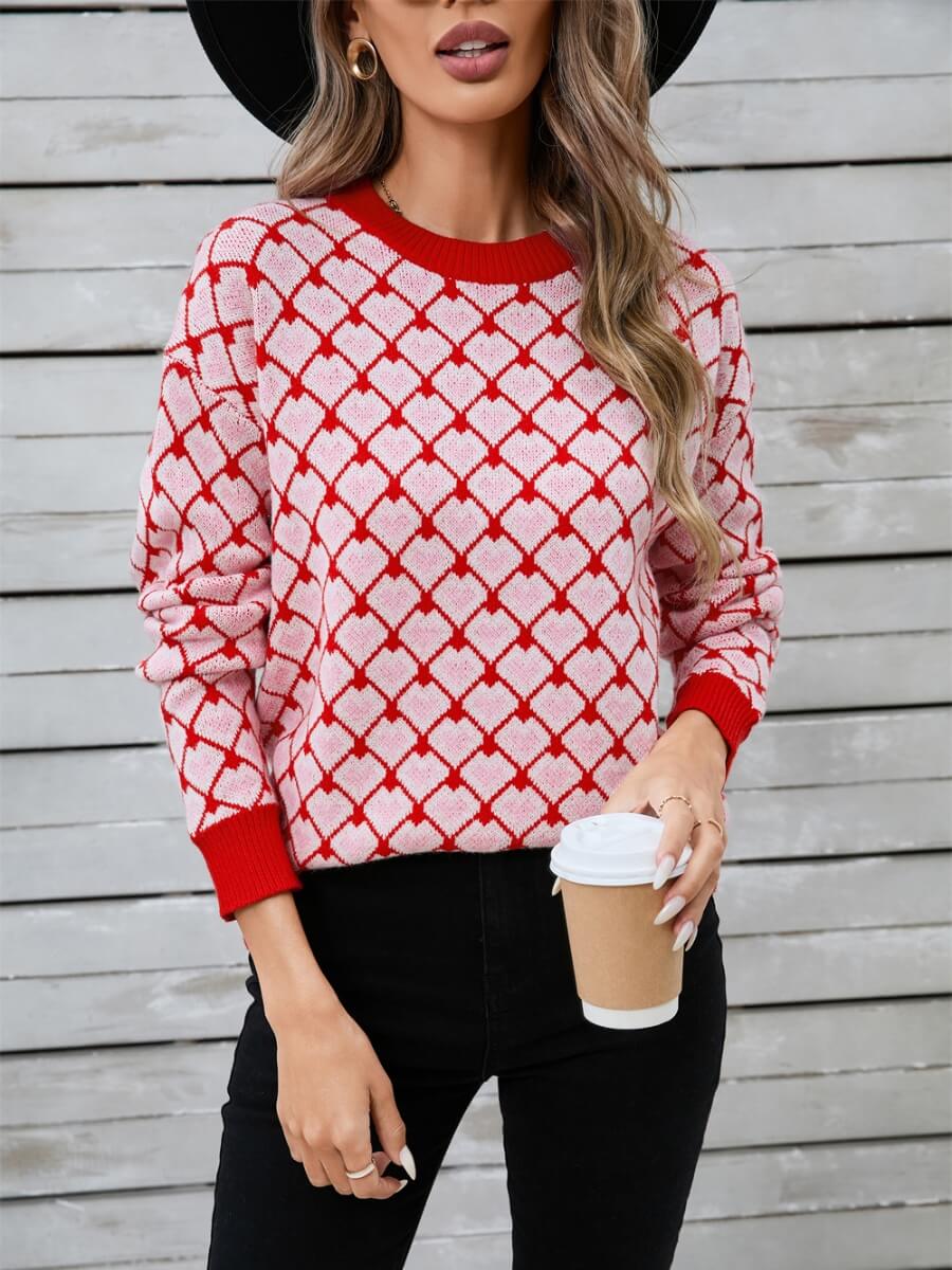 Lots To Love Check Heart Sweater - Red - Image 3