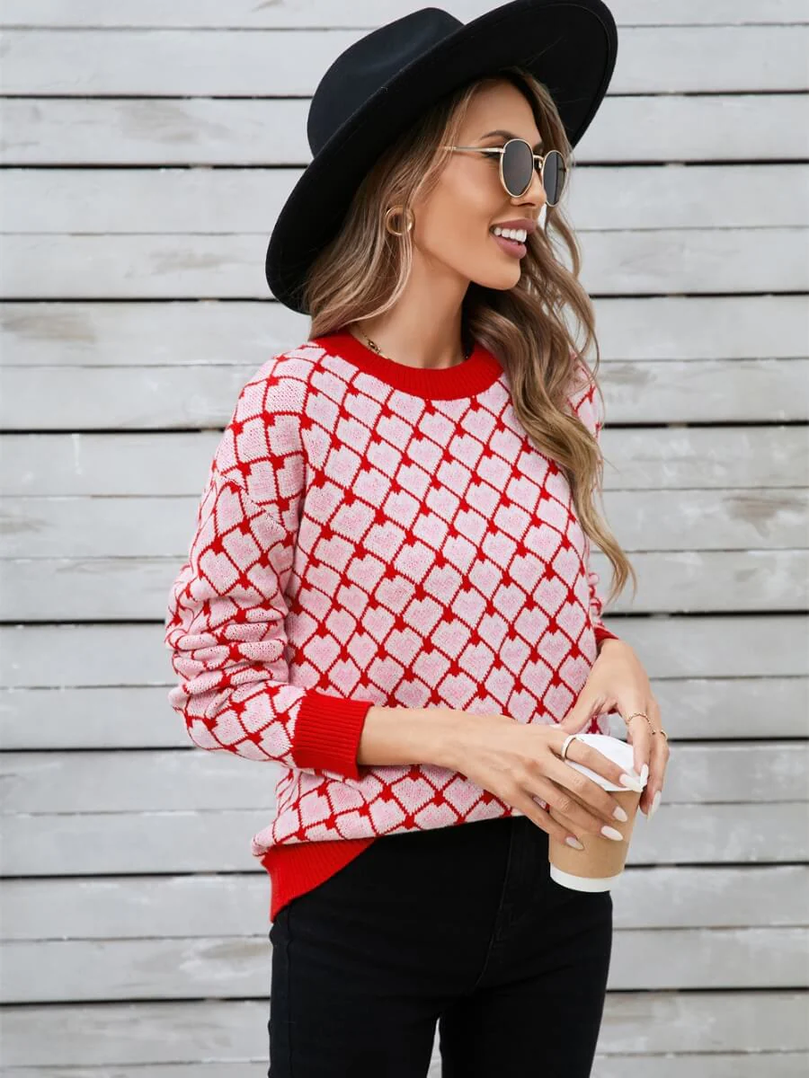 Lots To Love Check Heart Sweater - Red - Image 4