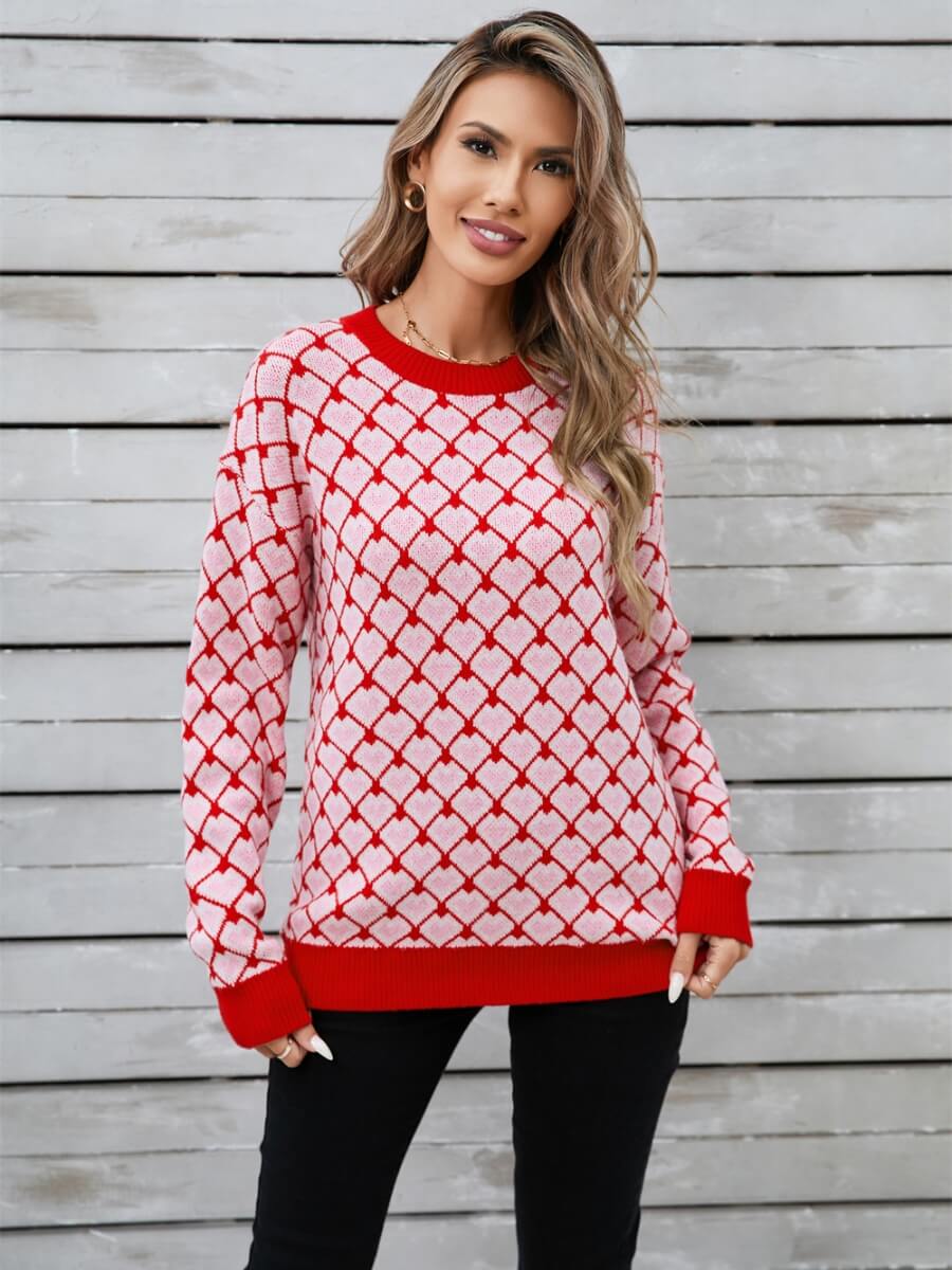 Lots To Love Check Heart Sweater - Red - Image 5
