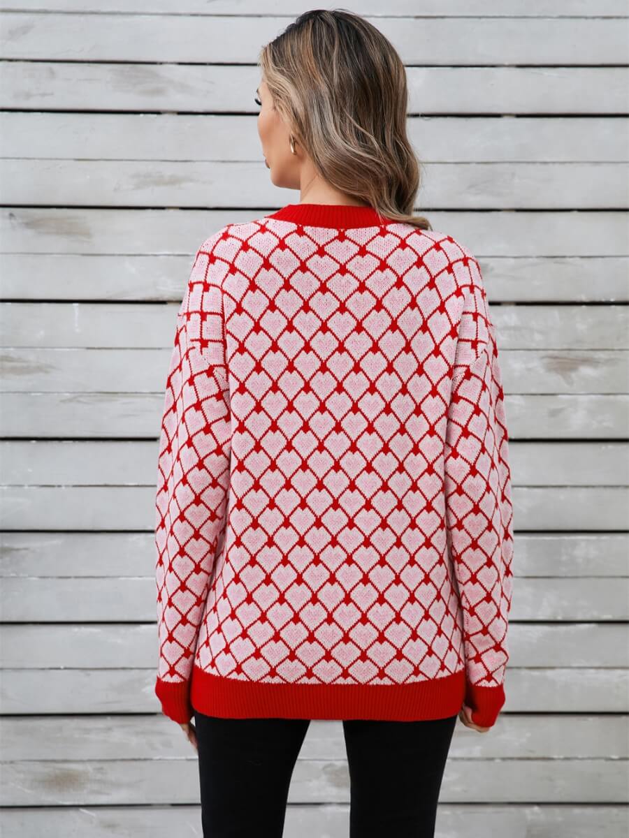 Lots To Love Check Heart Sweater - Red - Image 6