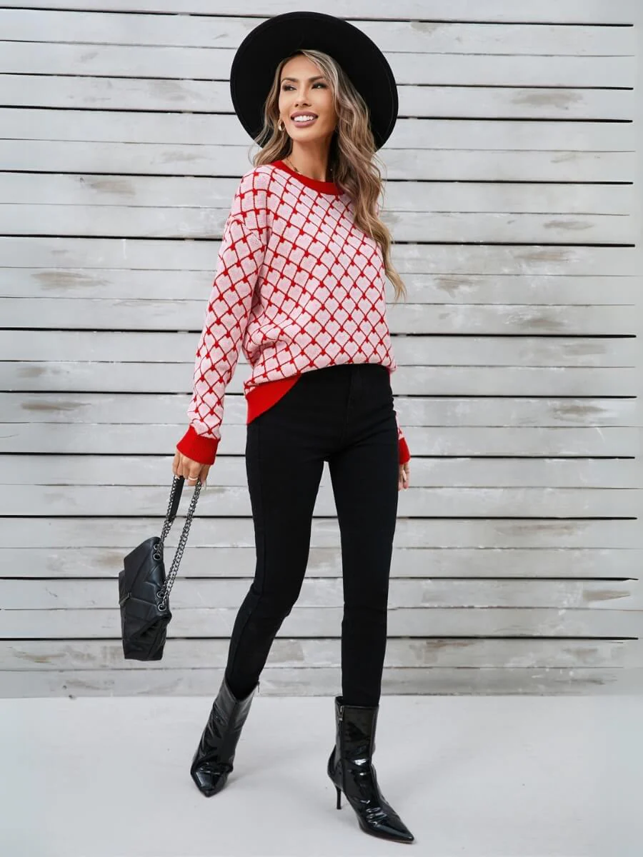 Lots To Love Check Heart Sweater - Red - Image 7