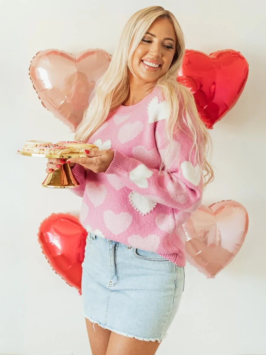 Love Letter Oversized Heart Pearl Sweater - Image 2