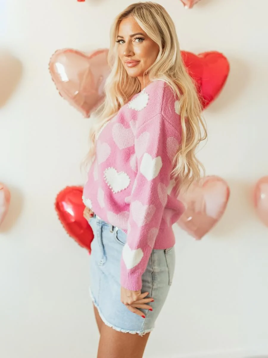 Love Letter Oversized Heart Pearl Sweater - Image 4