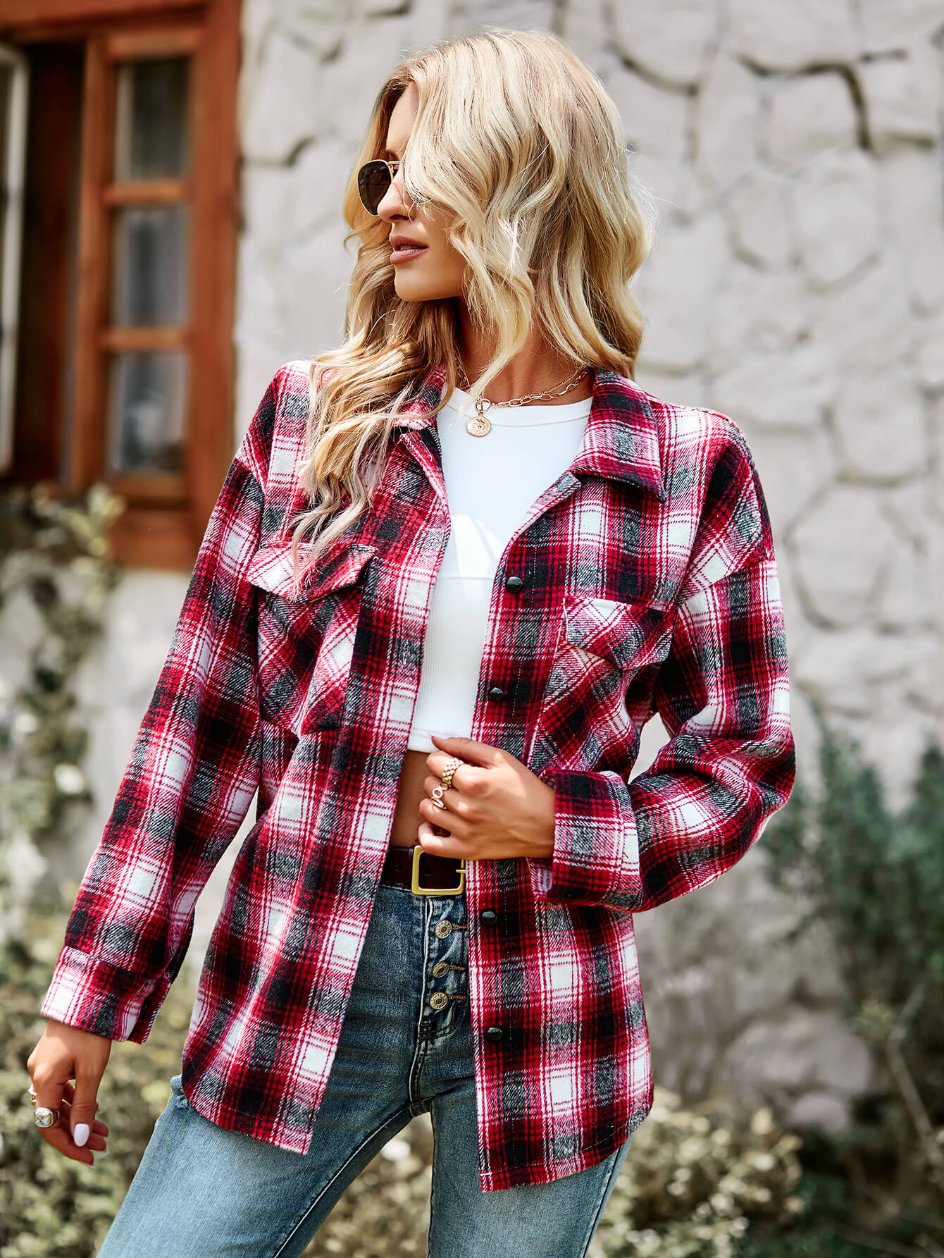 LUCKY ONE PLAID SHACKET - PINK
