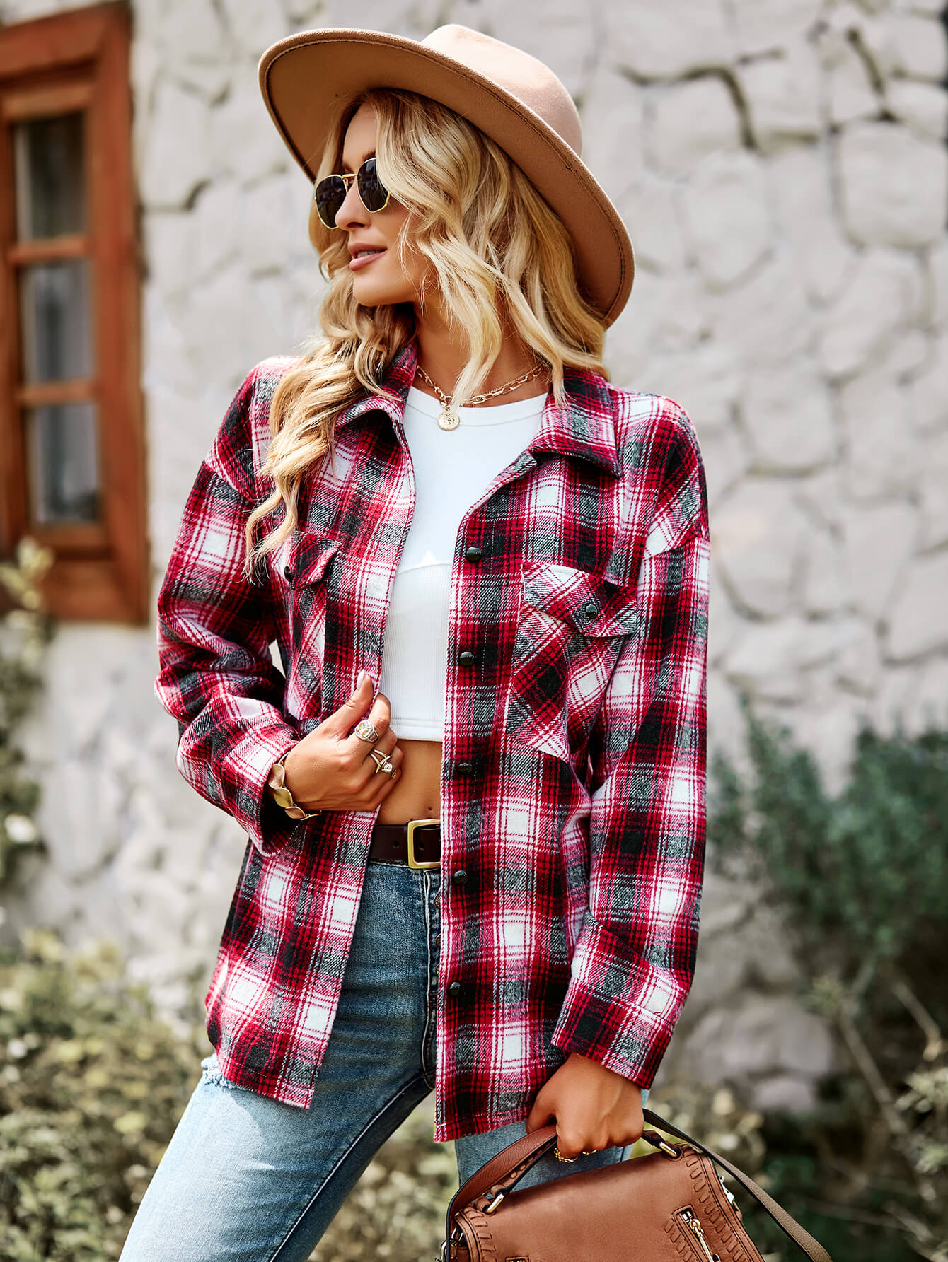 LUCKY ONE PLAID SHACKET - PINK - Image 2