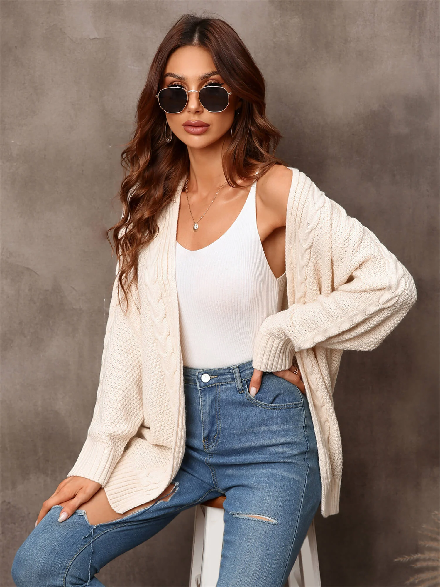 Ludlow Cable Knit Duster Cardigan - Apricot - Image 6