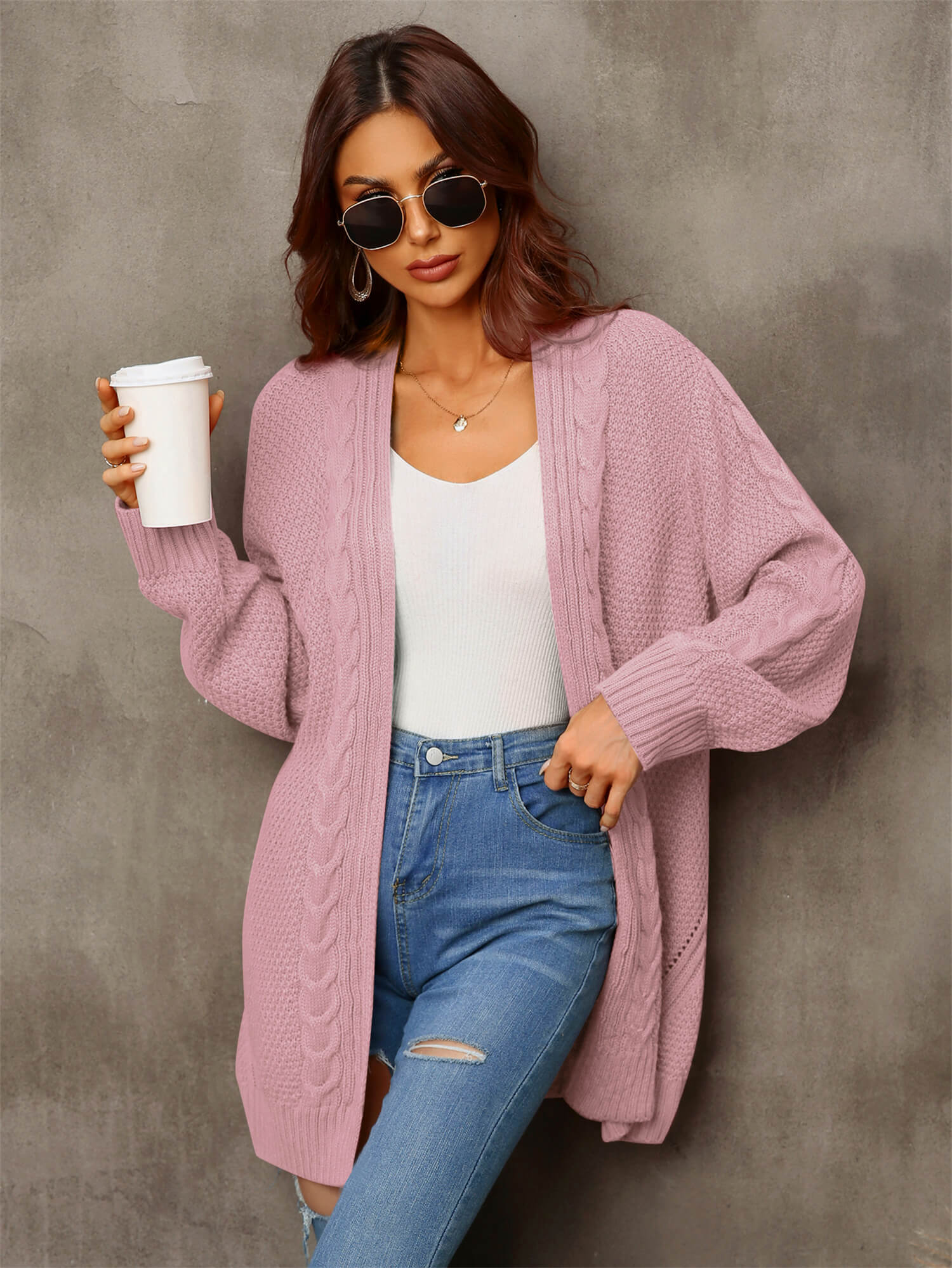 Ludlow Cable Knit Duster Cardigan - Pink - Image 3
