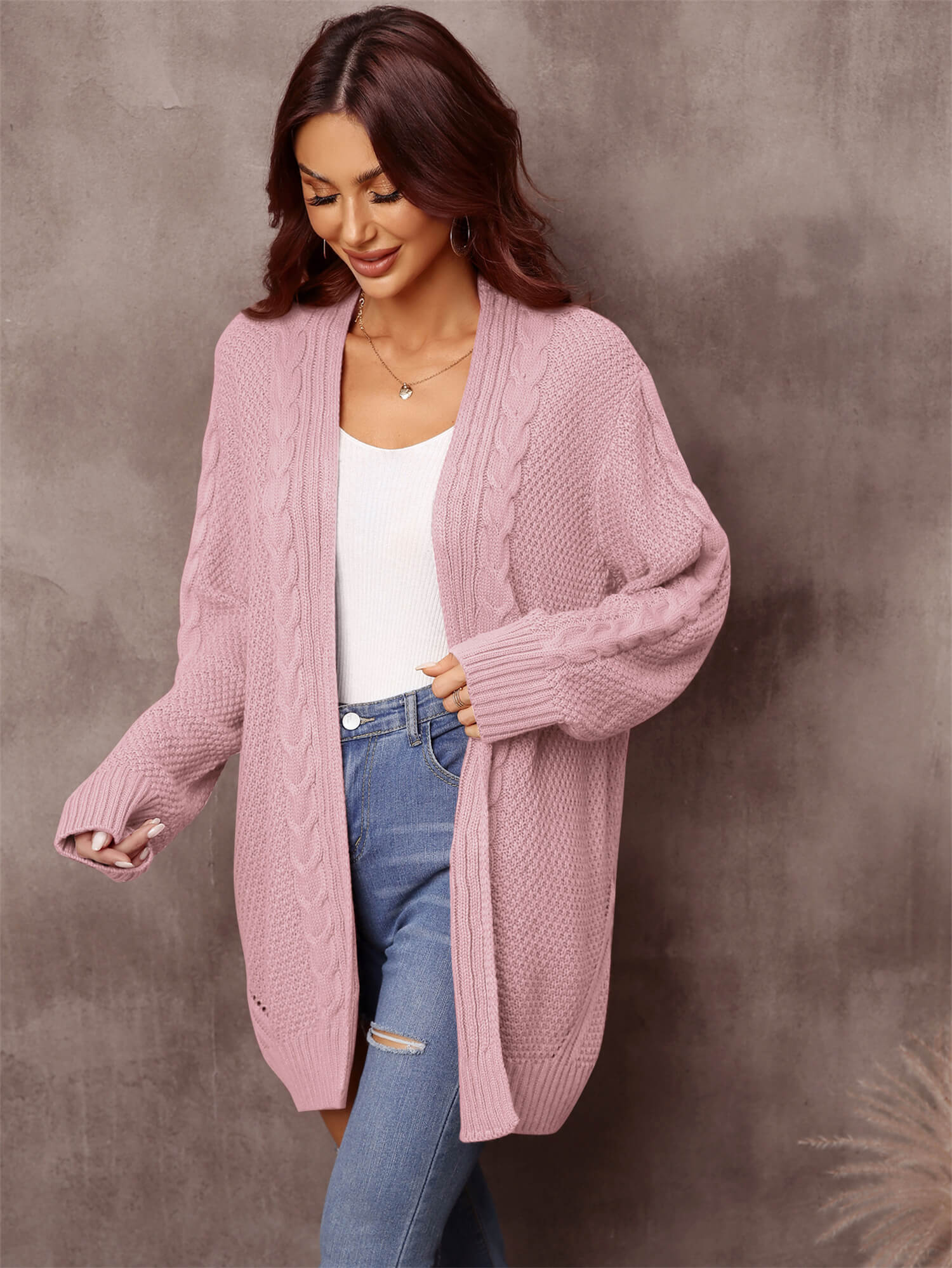 Ludlow Cable Knit Duster Cardigan - Pink - Image 4