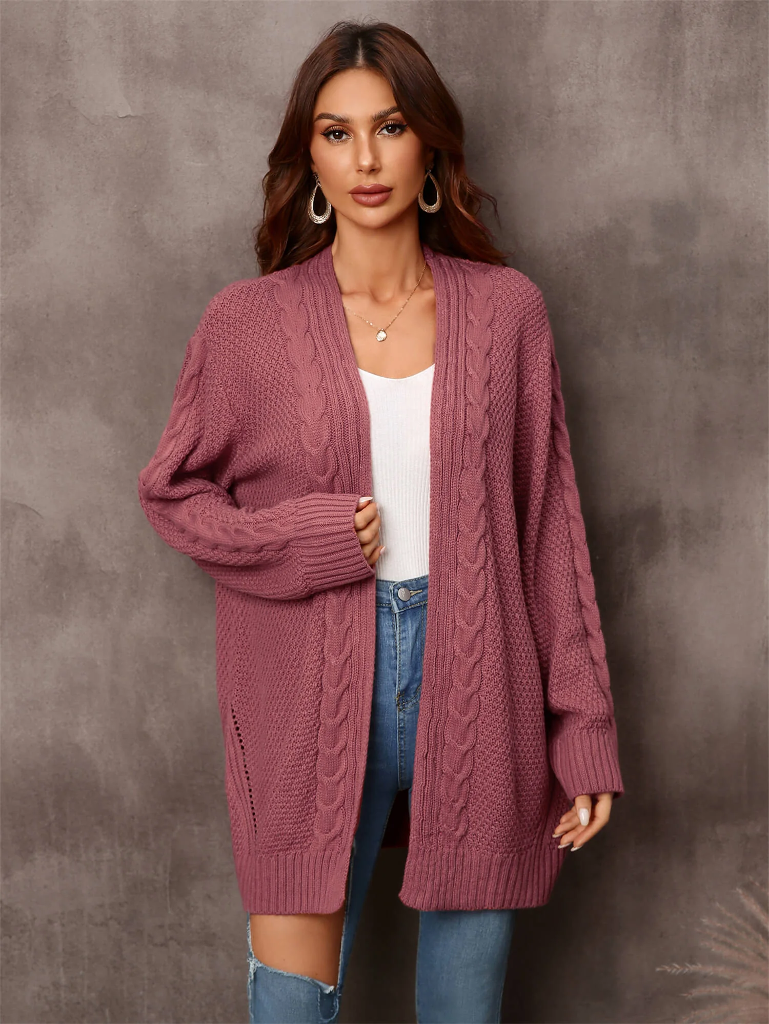 Ludlow Cable Knit Duster Cardigan - Rust - Image 2
