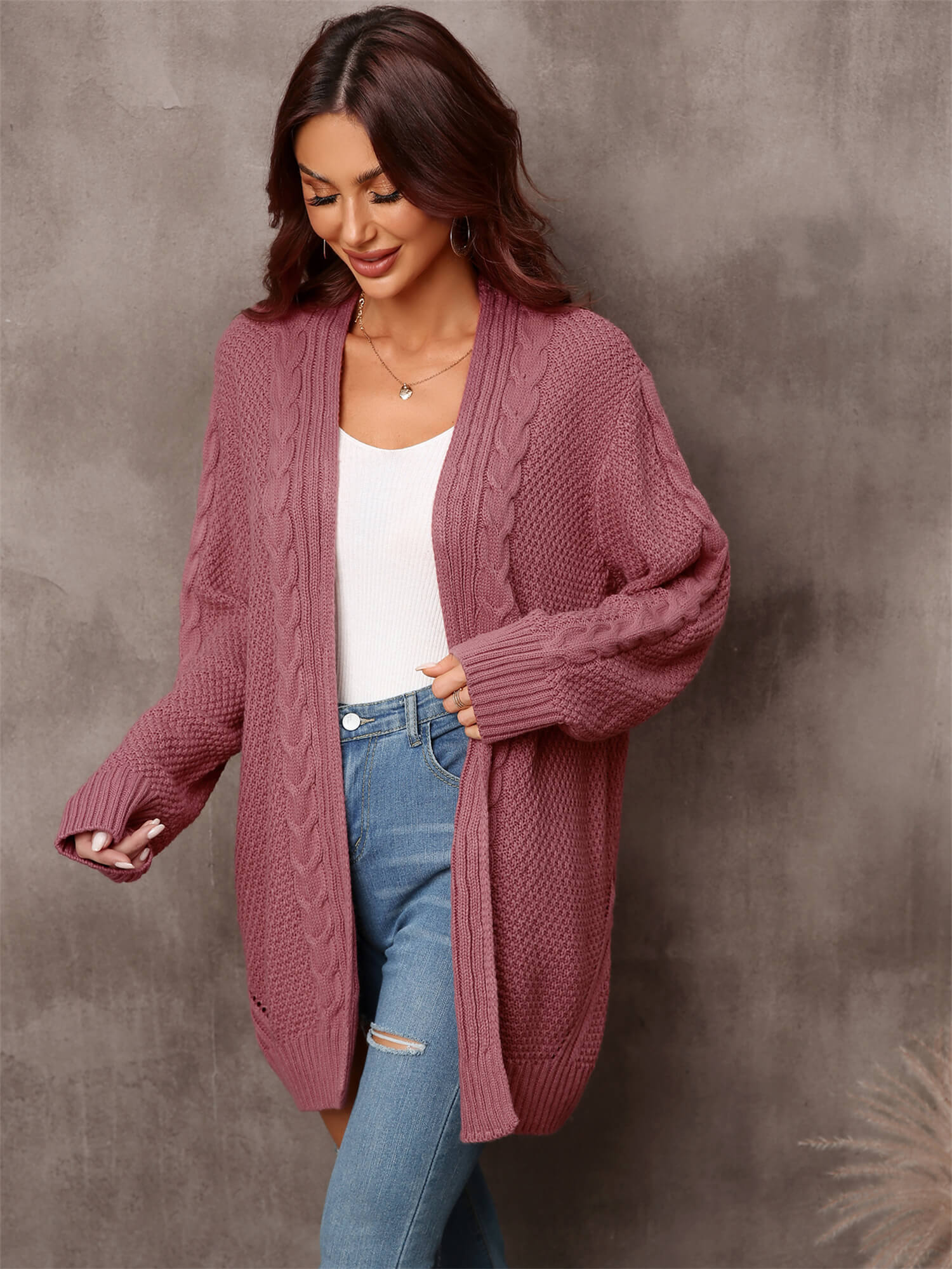 Ludlow Cable Knit Duster Cardigan - Rust - Image 3