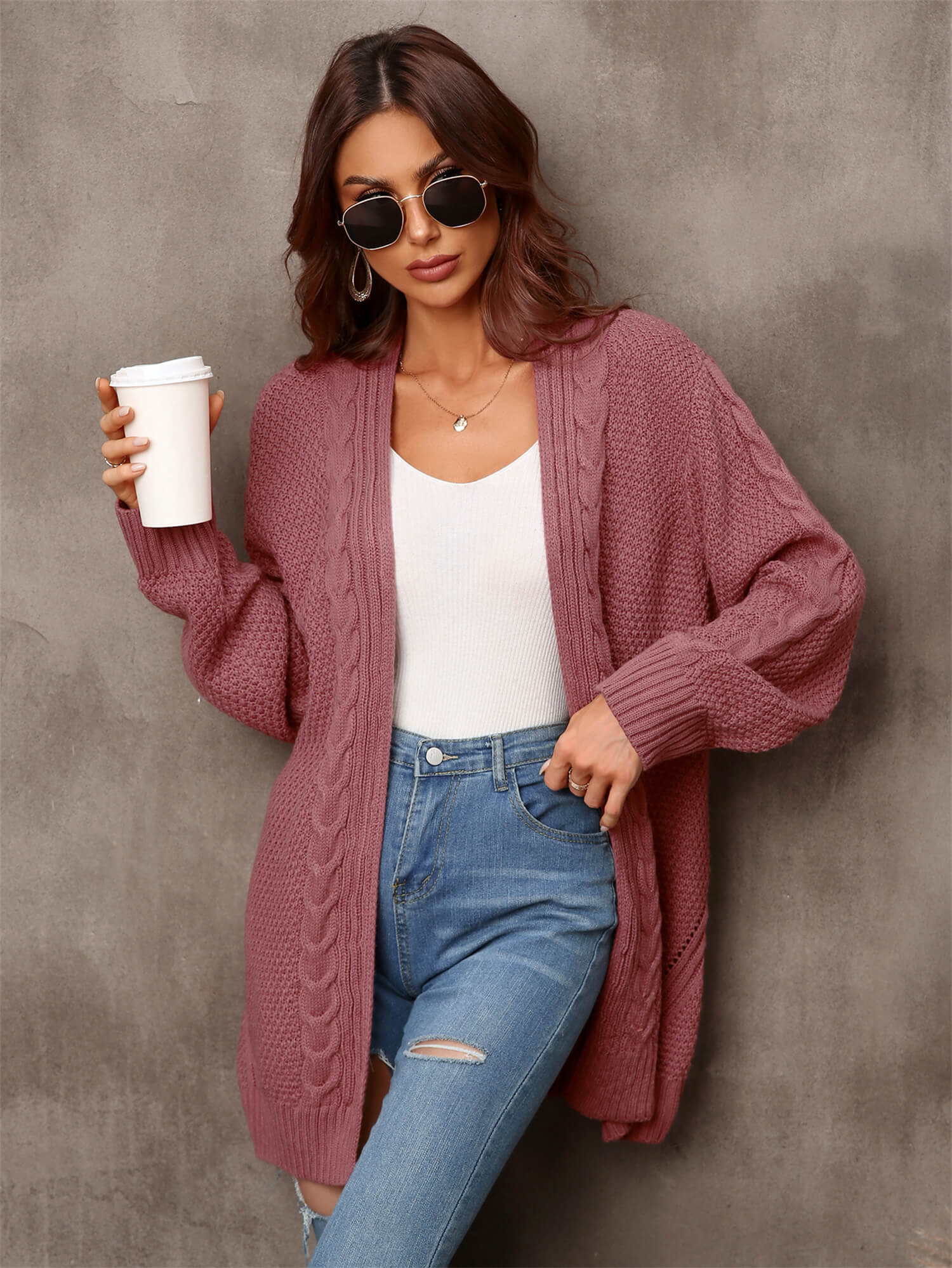 Ludlow Cable Knit Duster Cardigan - Rust - Image 4