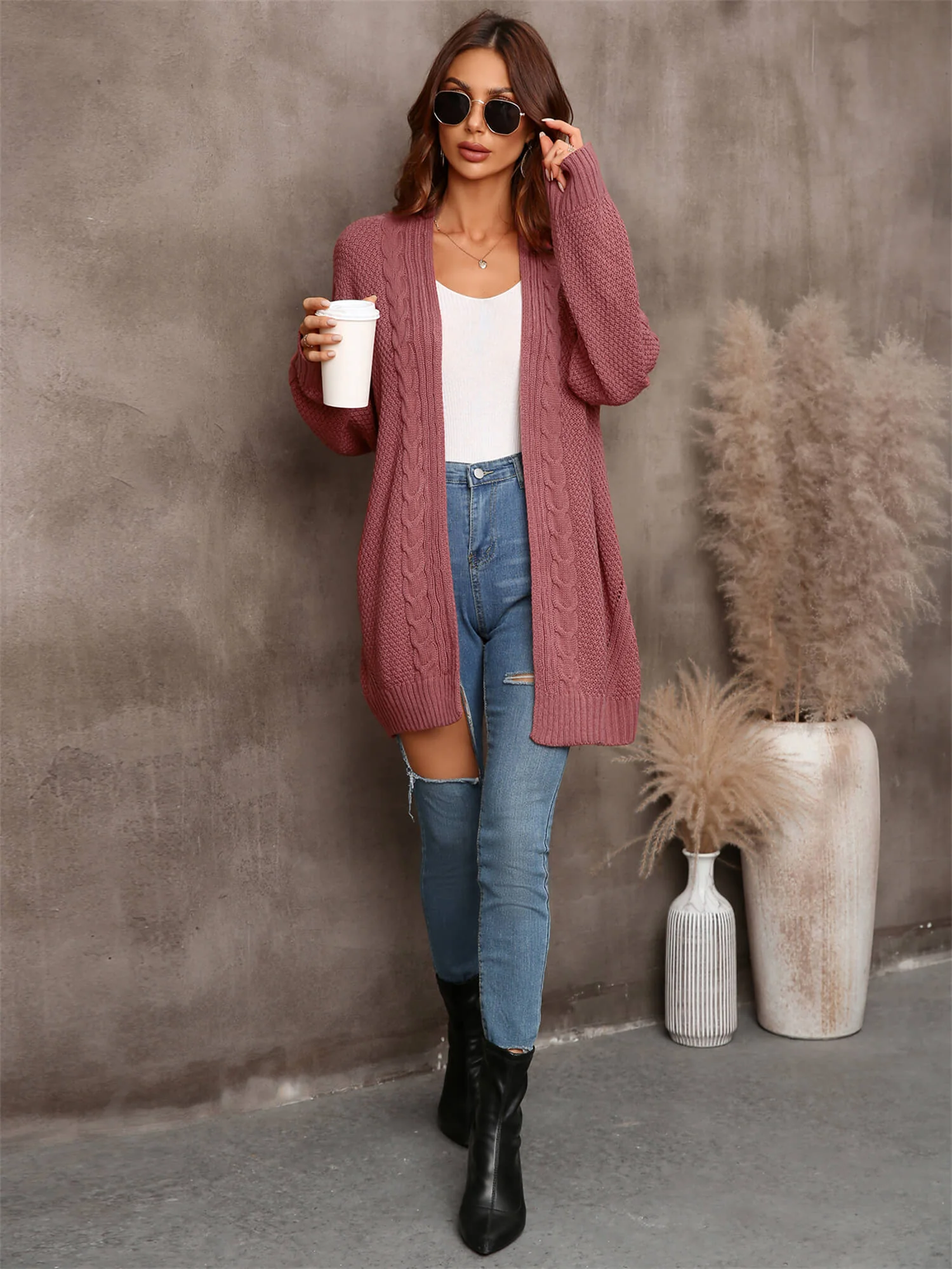 Ludlow Cable Knit Duster Cardigan - Rust - Image 5