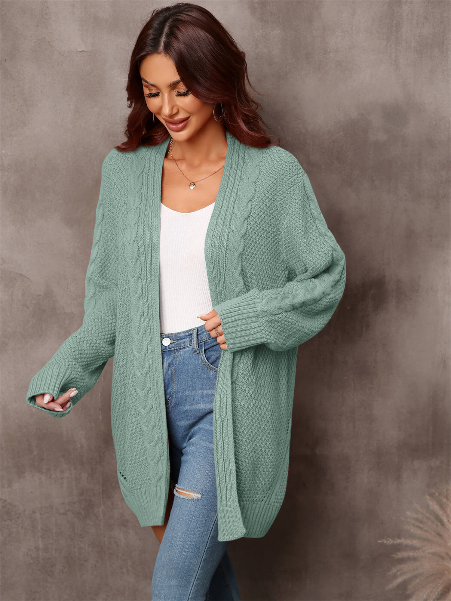 Ludlow Cable Knit Duster Cardigan - Sage - Image 3
