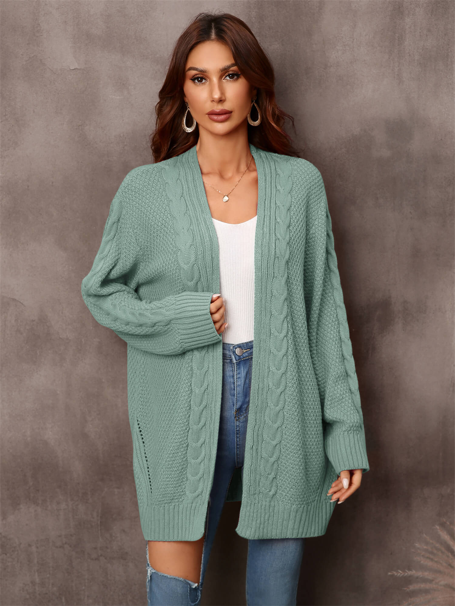 Ludlow Cable Knit Duster Cardigan - Sage - Image 4