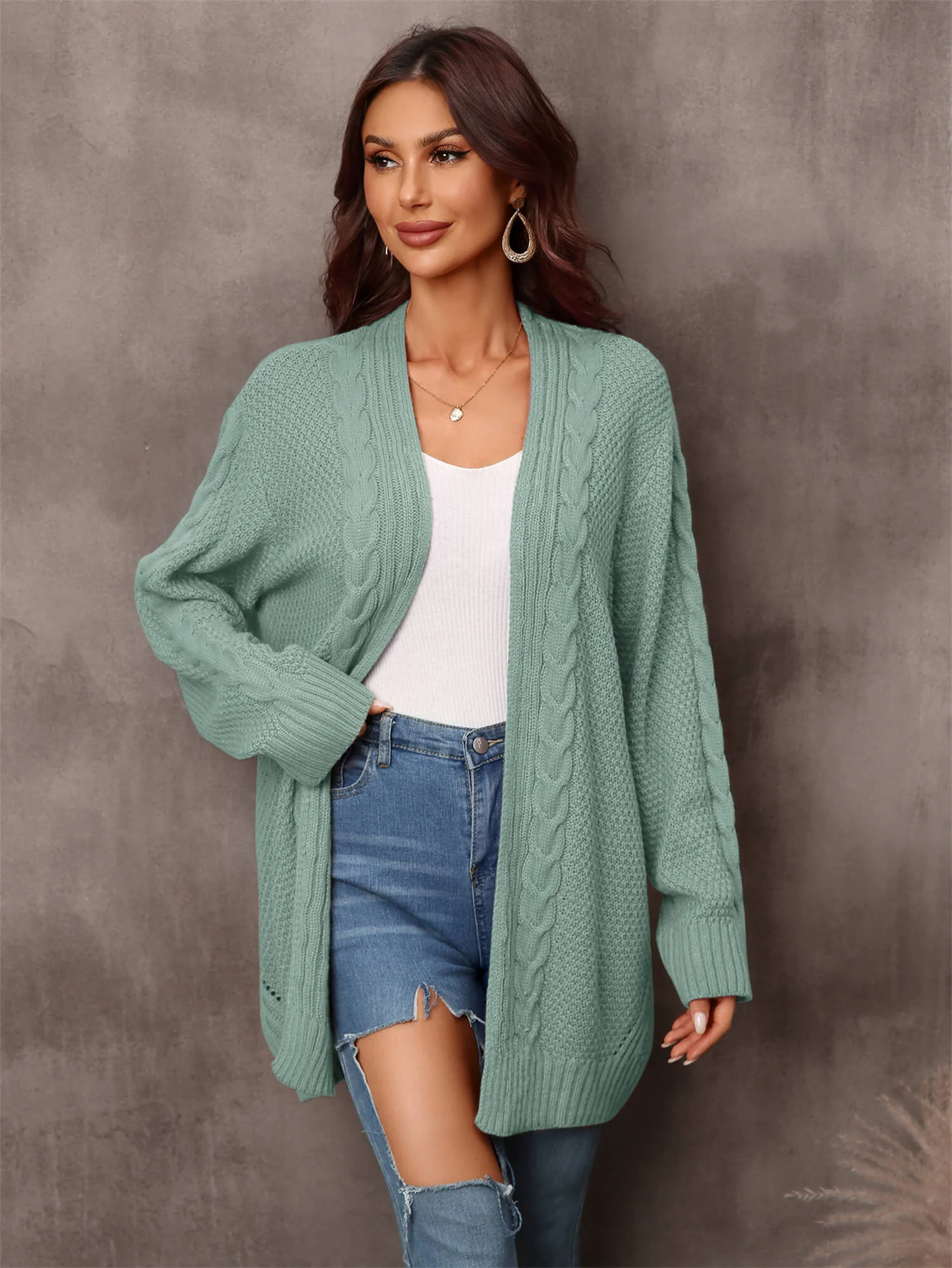 Ludlow Cable Knit Duster Cardigan - Sage - Image 5