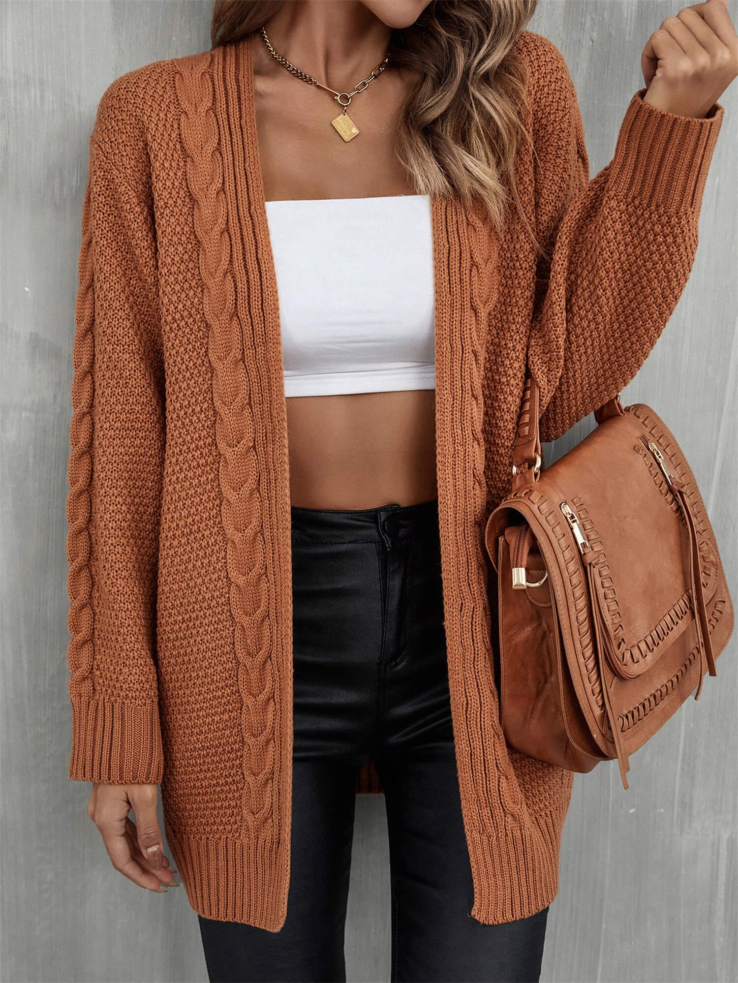 Ludlow Cable Knit Duster Cardigan - Tan - Image 2