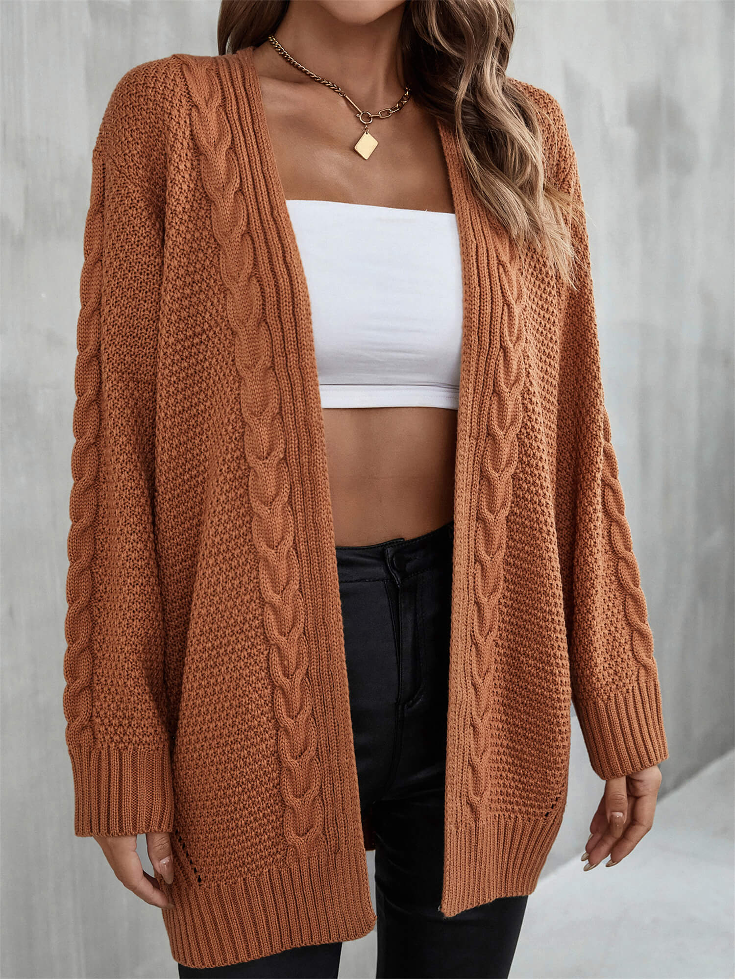 Ludlow Cable Knit Duster Cardigan - Tan - Image 4
