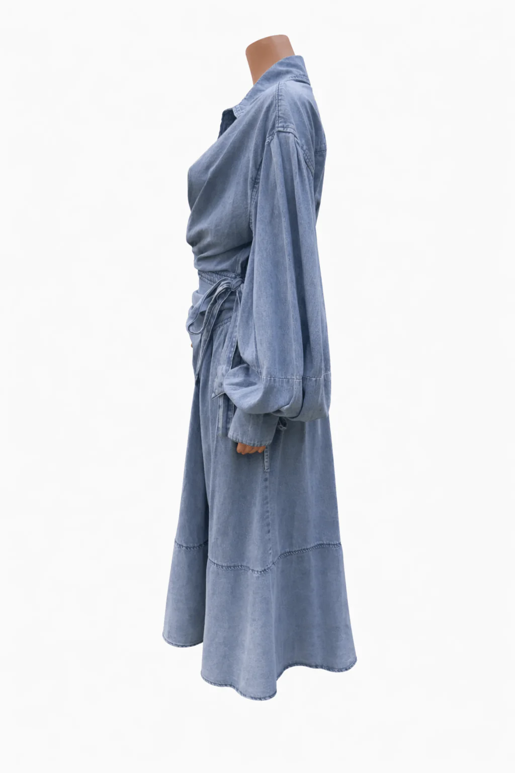 Luzie Waist Tie Denim Maxi Dress - blue - Image 6