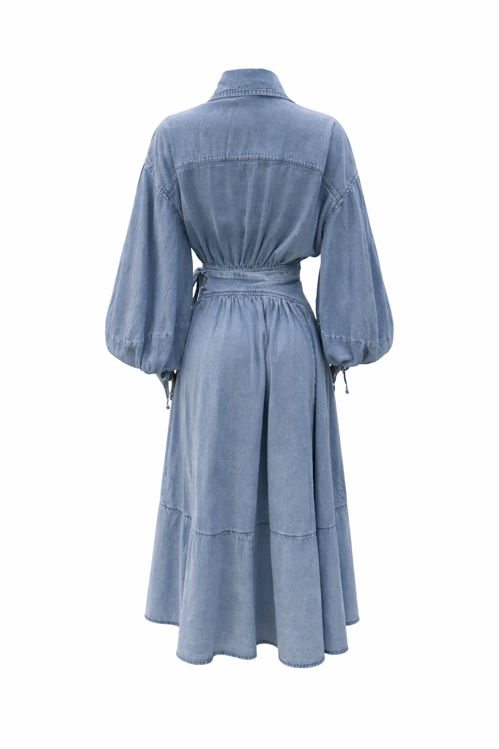 Luzie Waist Tie Denim Maxi Dress - blue - Image 7