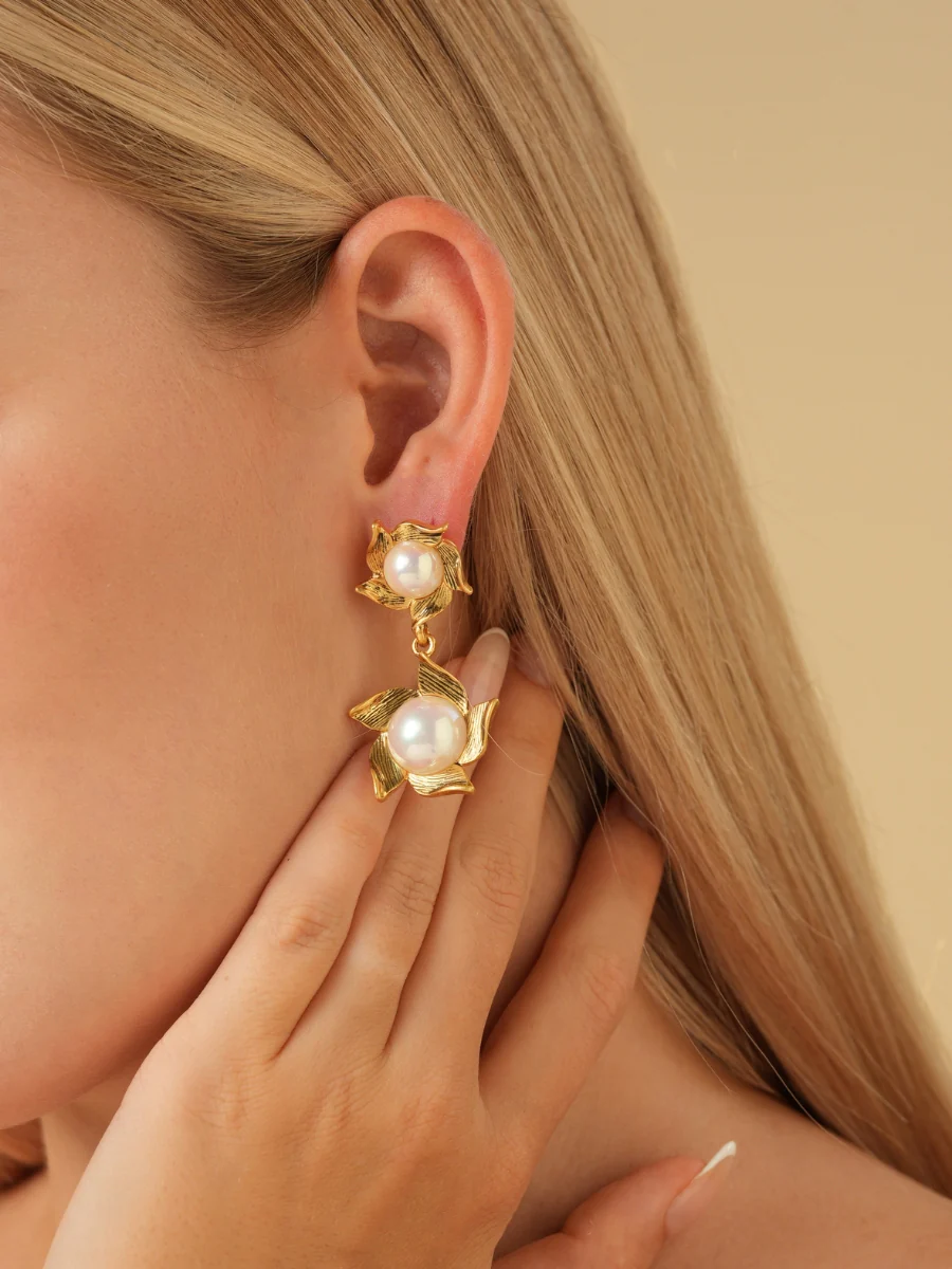 Mabe Pearl Twins Gold Plated Drop Earrings - Image 2