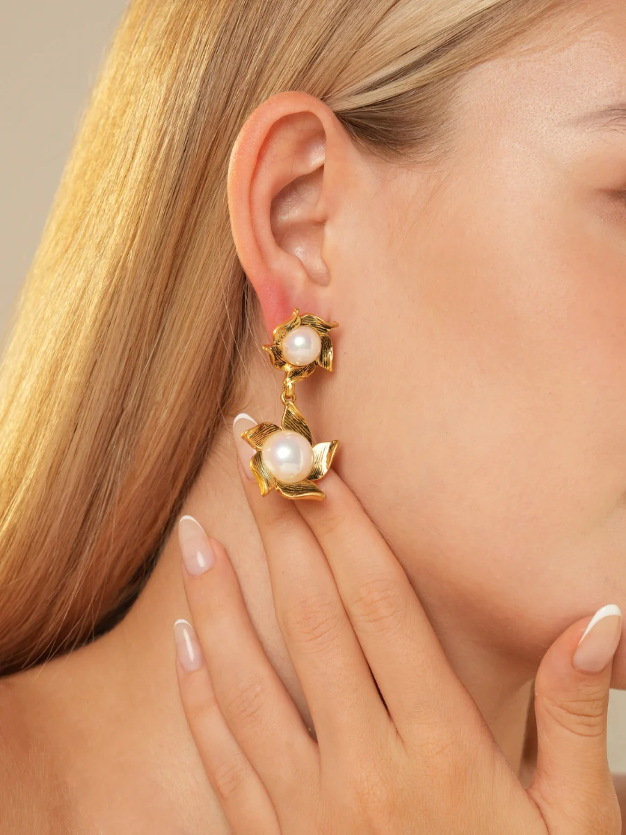 Mabe Pearl Twins Gold Plated Drop Earrings - Image 3