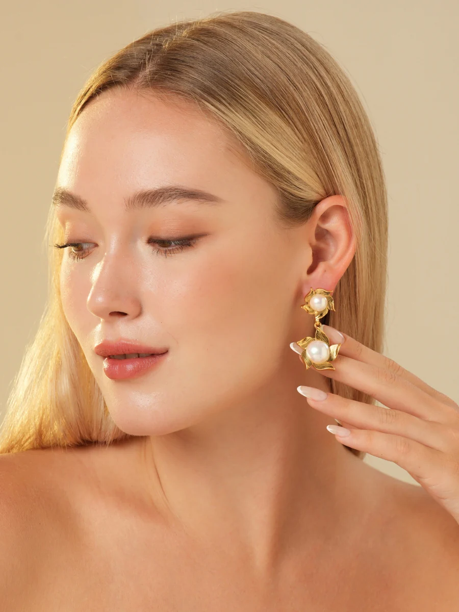 Mabe Pearl Twins Gold Plated Drop Earrings - Image 5
