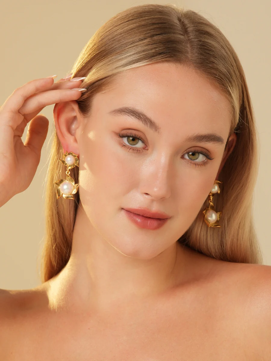 Mabe Pearl Twins Gold Plated Drop Earrings - Image 6
