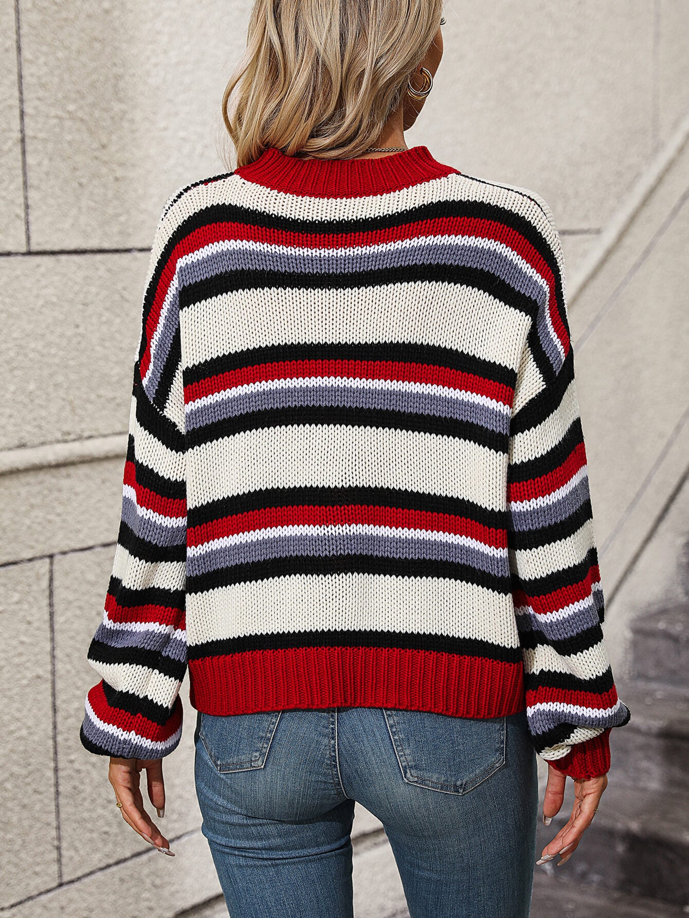 Maddie Striped Pullover Sweater - Black - Image 3