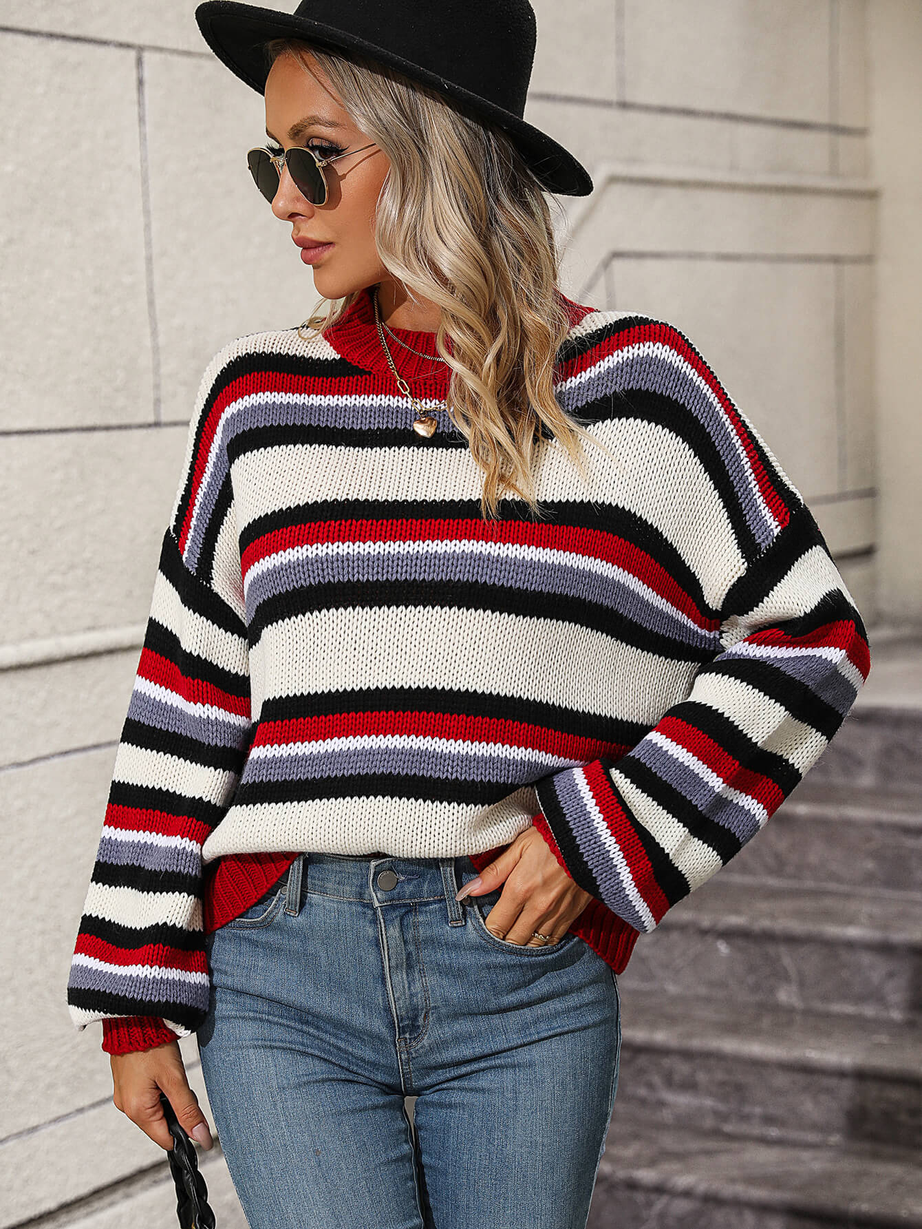 Maddie Striped Pullover Sweater - Black - Image 4