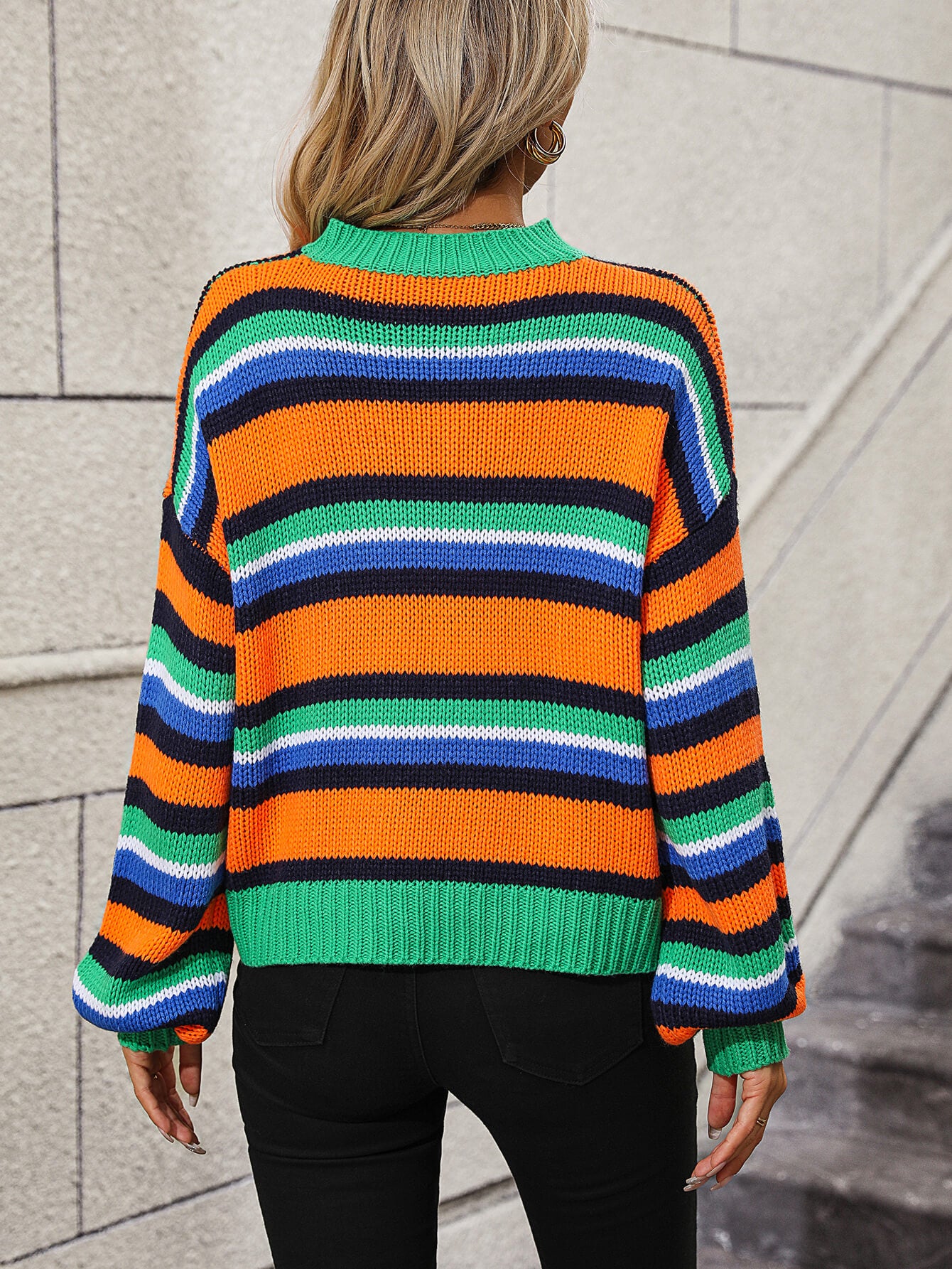 Maddie Striped Pullover Sweater - Green - Image 3
