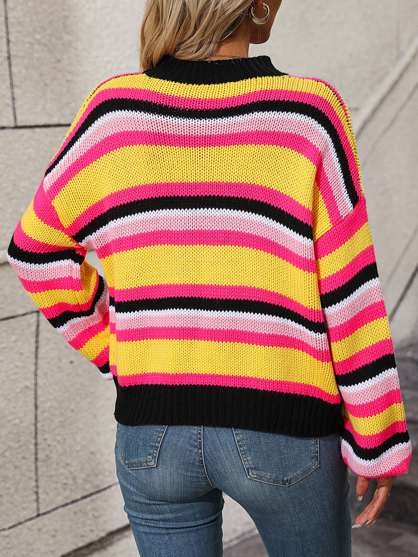 Maddie Striped Pullover Sweater - Yellow - Image 3