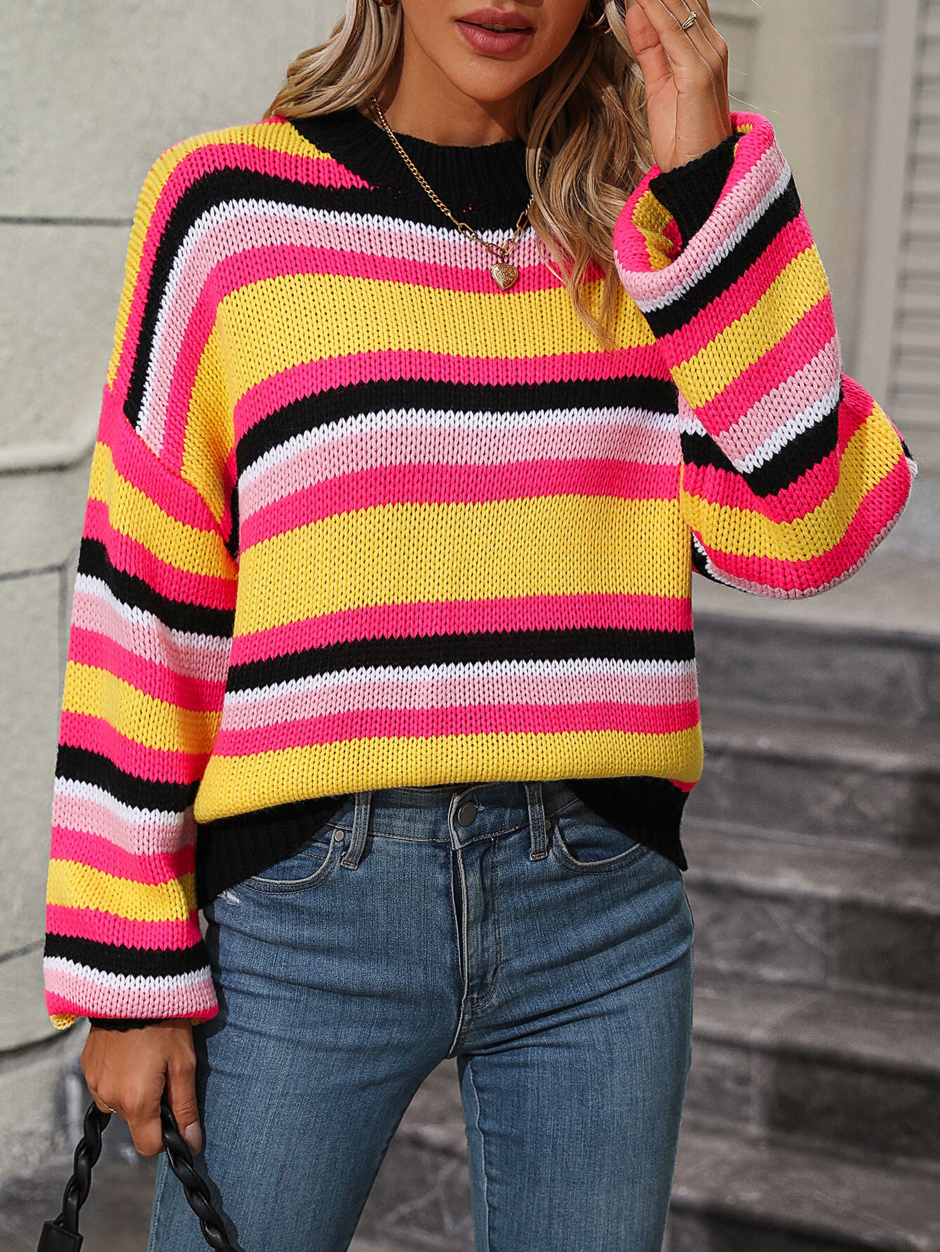 Maddie Striped Pullover Sweater - Yellow - Image 4