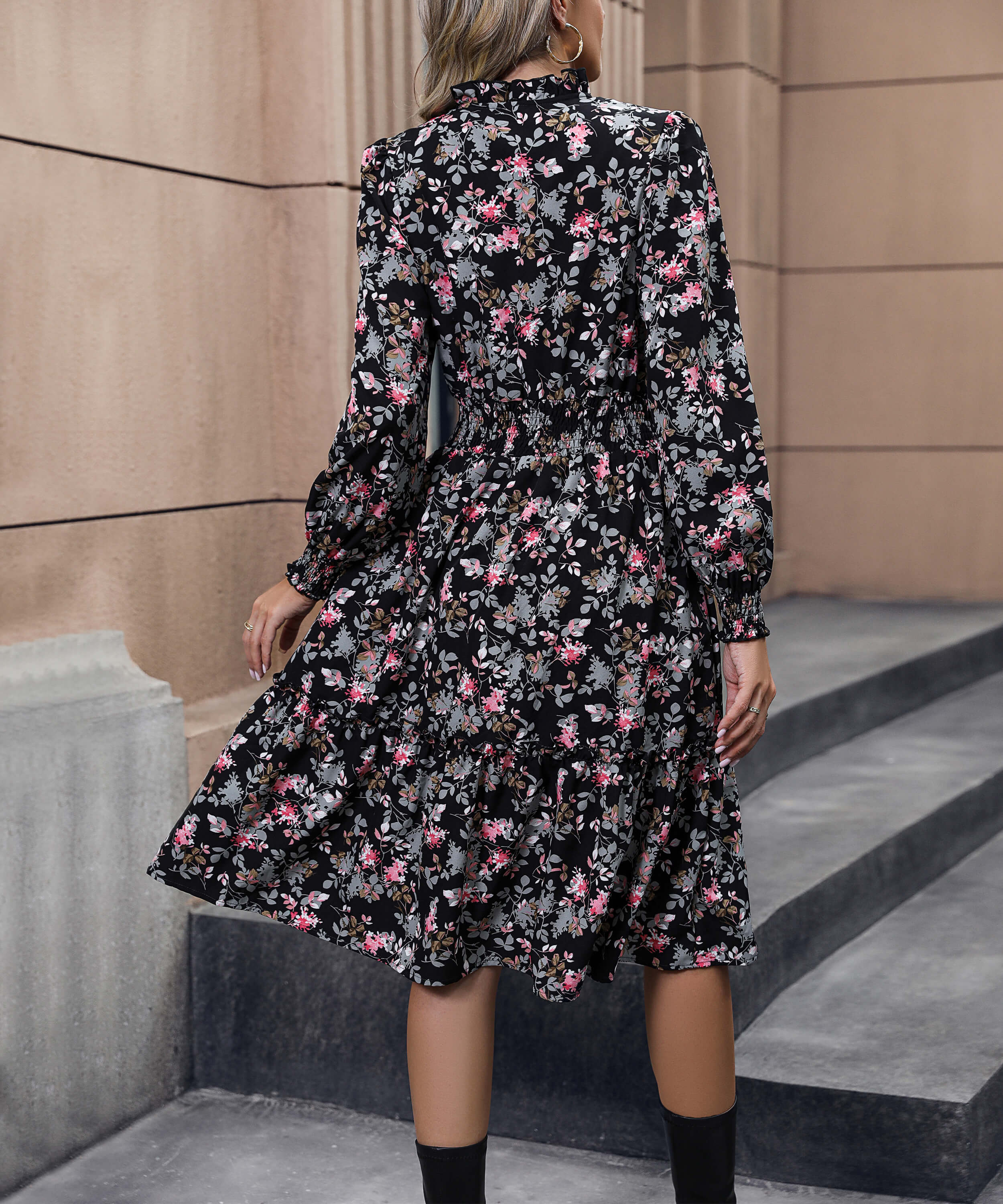 Madeira Floral Midi Dress - Black - Image 3