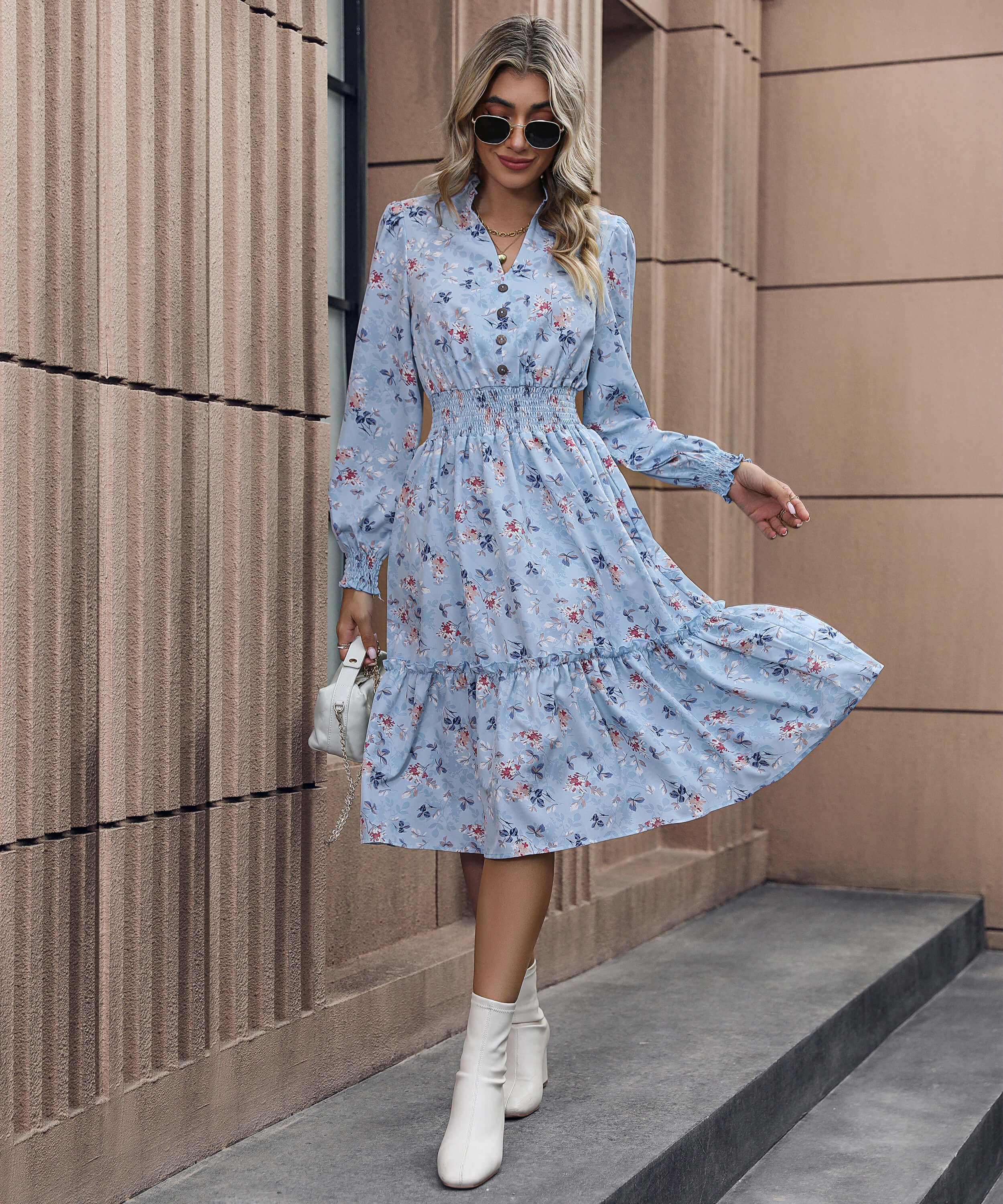 Madeira Floral Midi Dress - Blue - Image 2