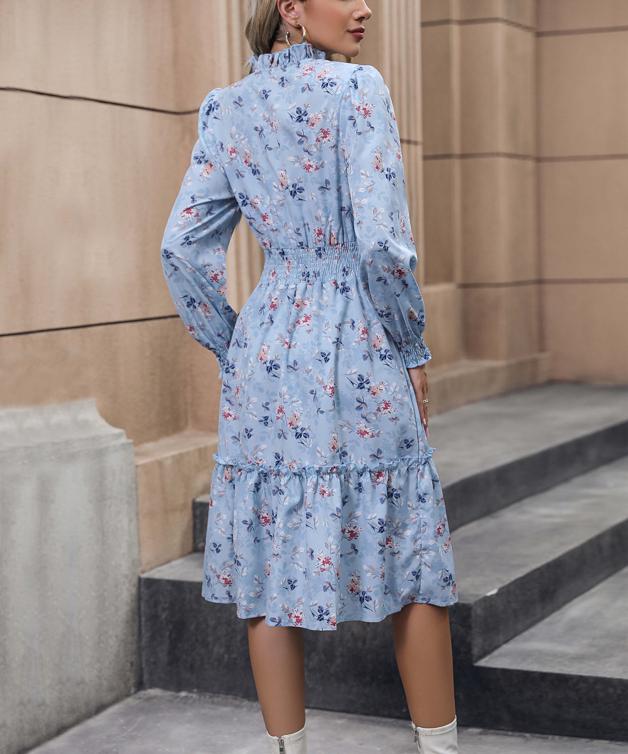 Madeira Floral Midi Dress - Blue - Image 3