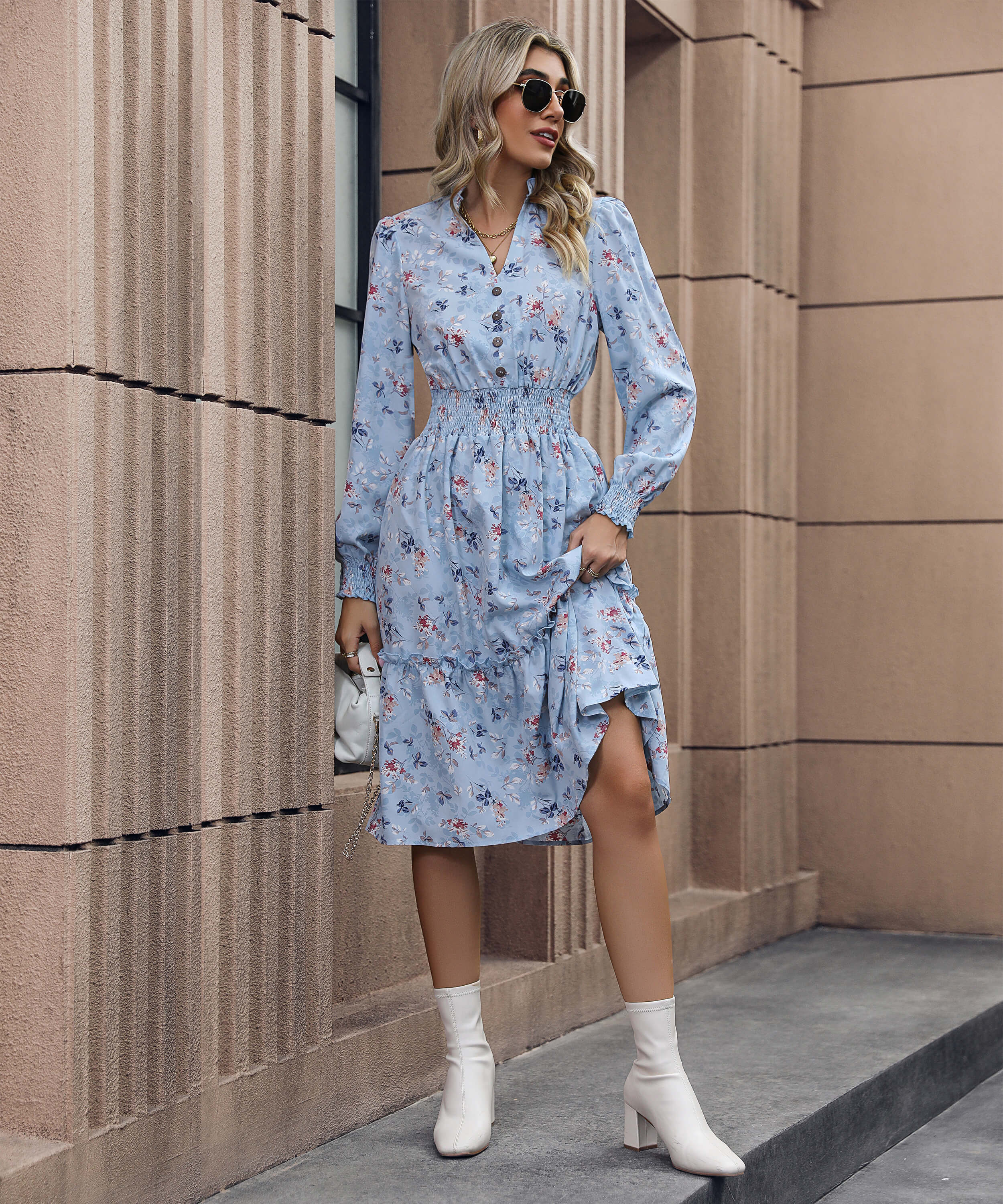 Madeira Floral Midi Dress - Blue - Image 4