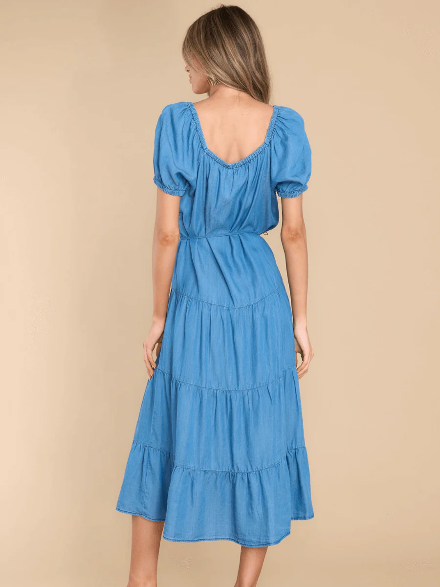 MADELINA TIERED COTTON BLEND DENIM MIDI DRESS - Image 3