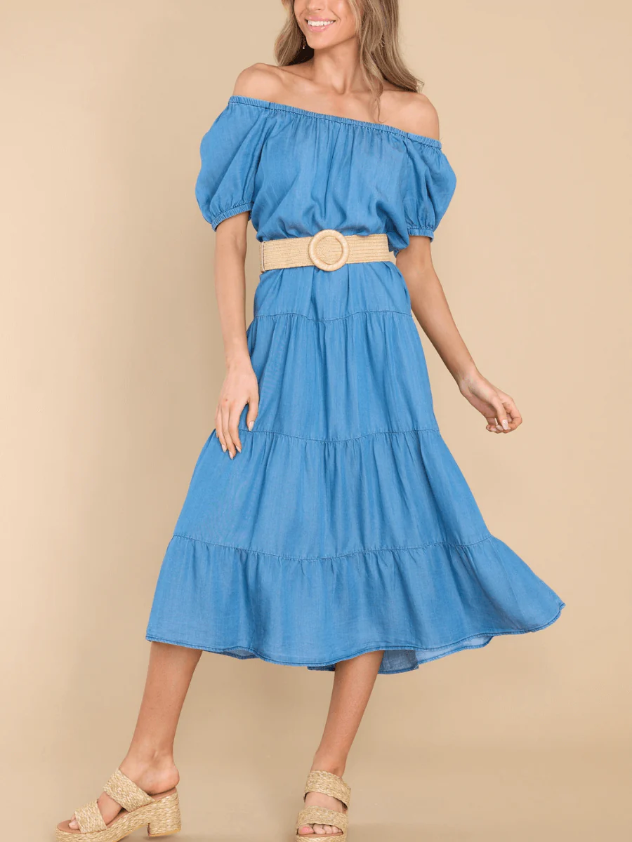 MADELINA TIERED COTTON BLEND DENIM MIDI DRESS - Image 4