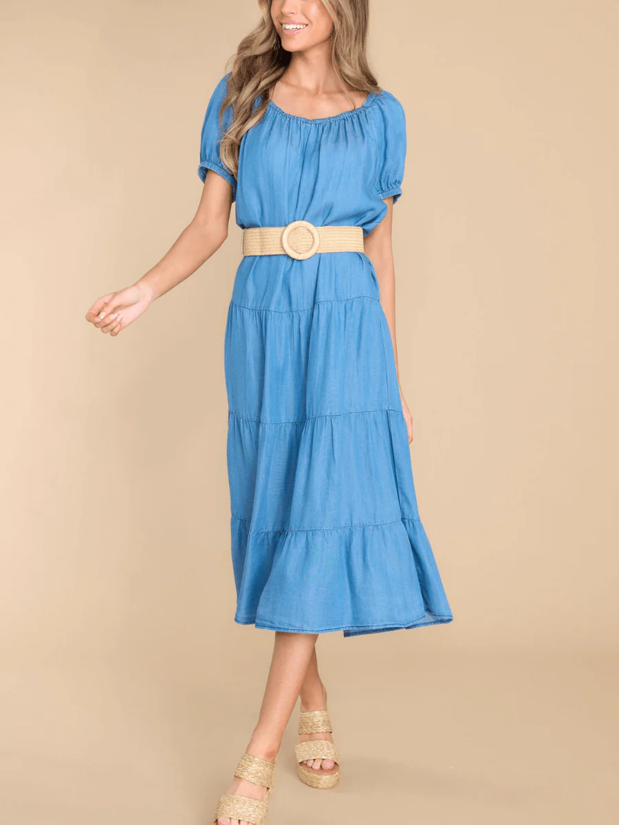 MADELINA TIERED COTTON BLEND DENIM MIDI DRESS - Image 6