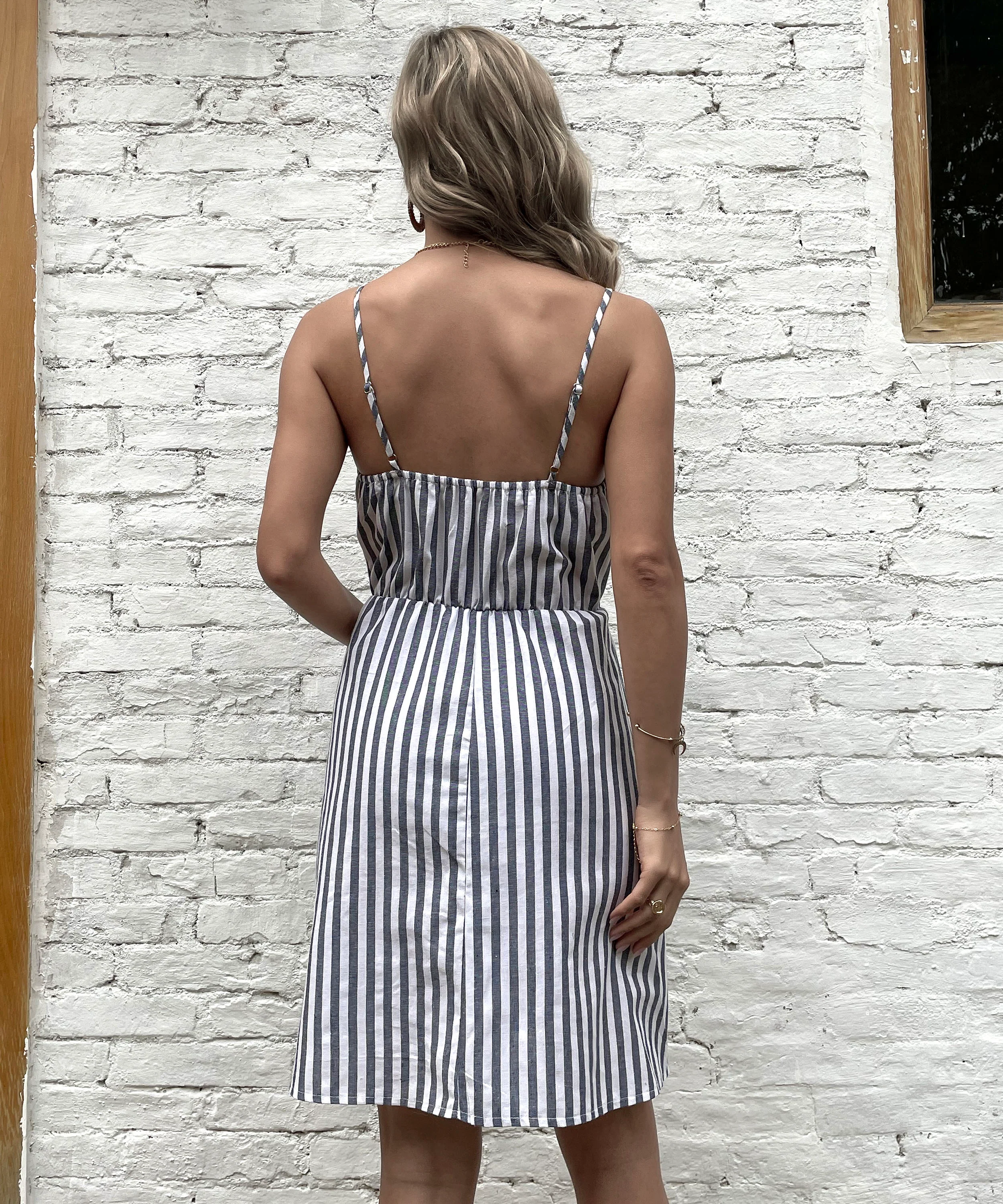 MADELYN LINEN DRESS - GRAY STRIPE - Image 3