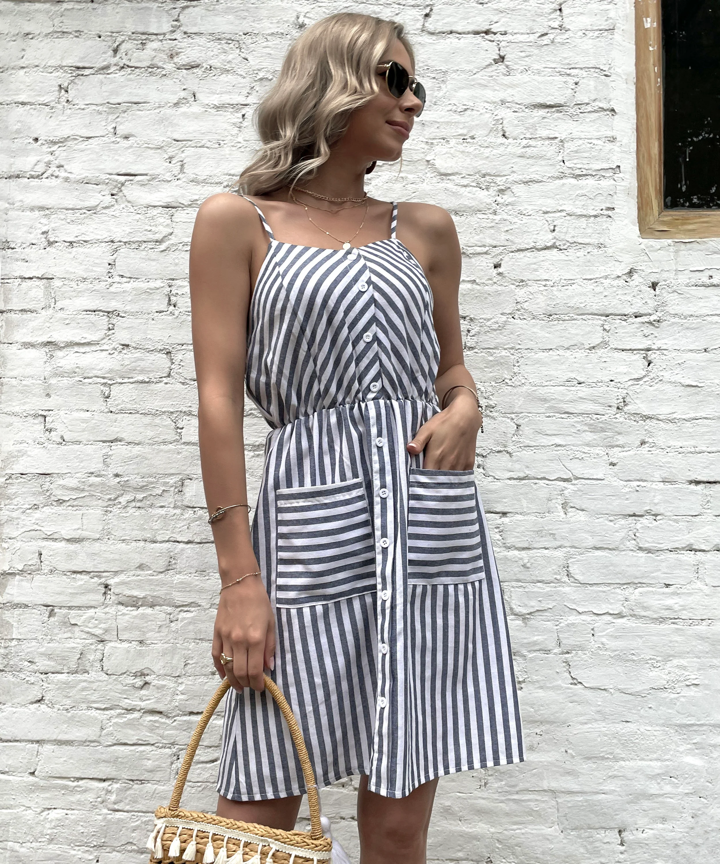 MADELYN LINEN DRESS - GRAY STRIPE - Image 5