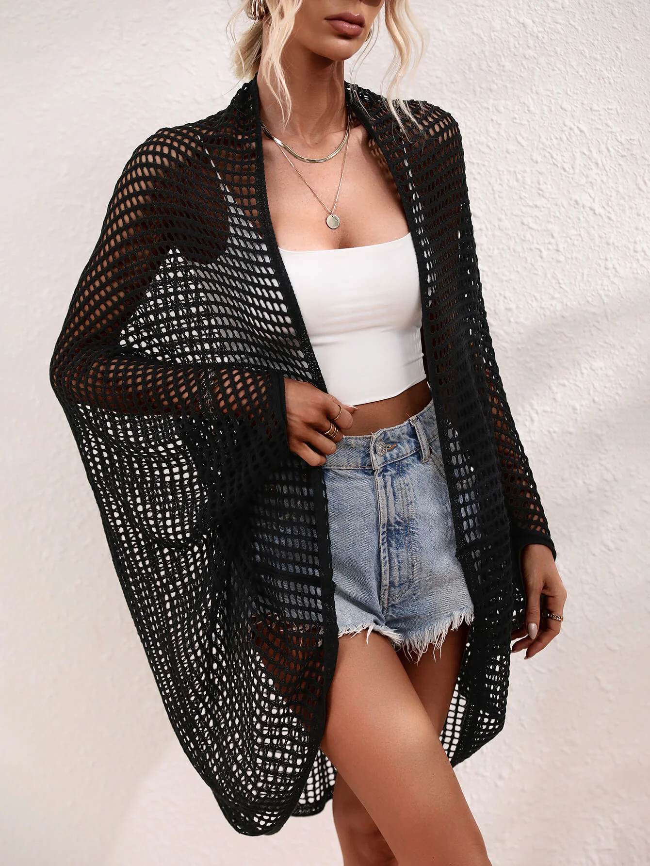 MADRID KNIT CROCHET KIMONO - BLACK - Image 3
