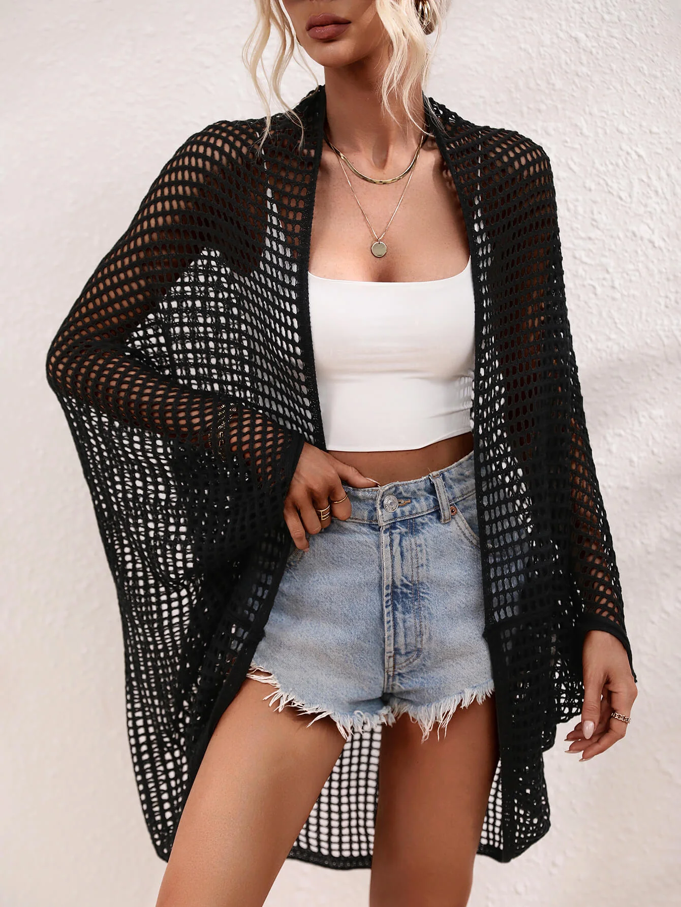 MADRID KNIT CROCHET KIMONO - BLACK - Image 4
