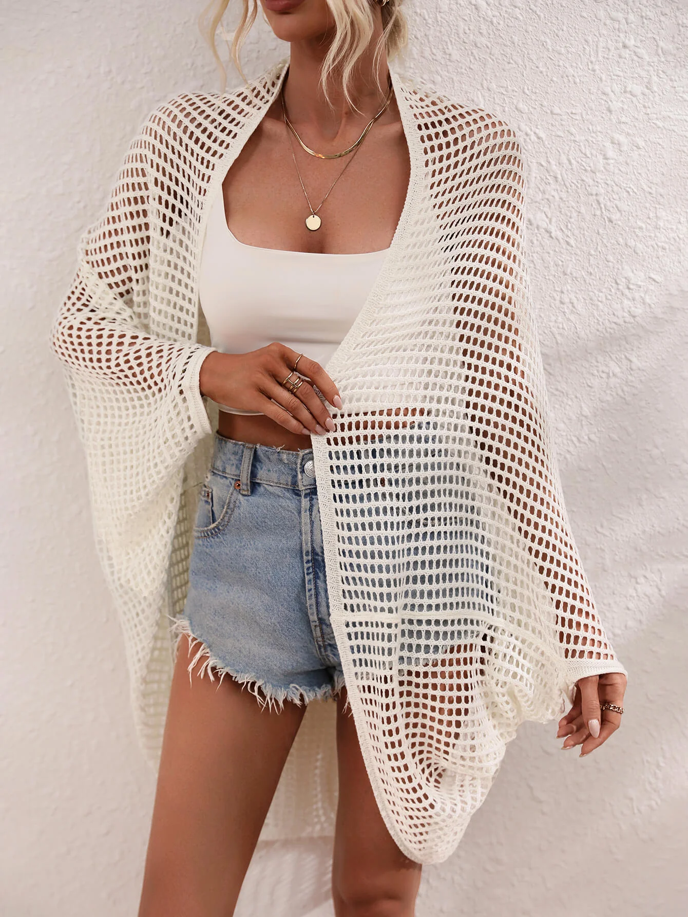 MADRID KNIT CROCHET KIMONO - CREAM - Image 5