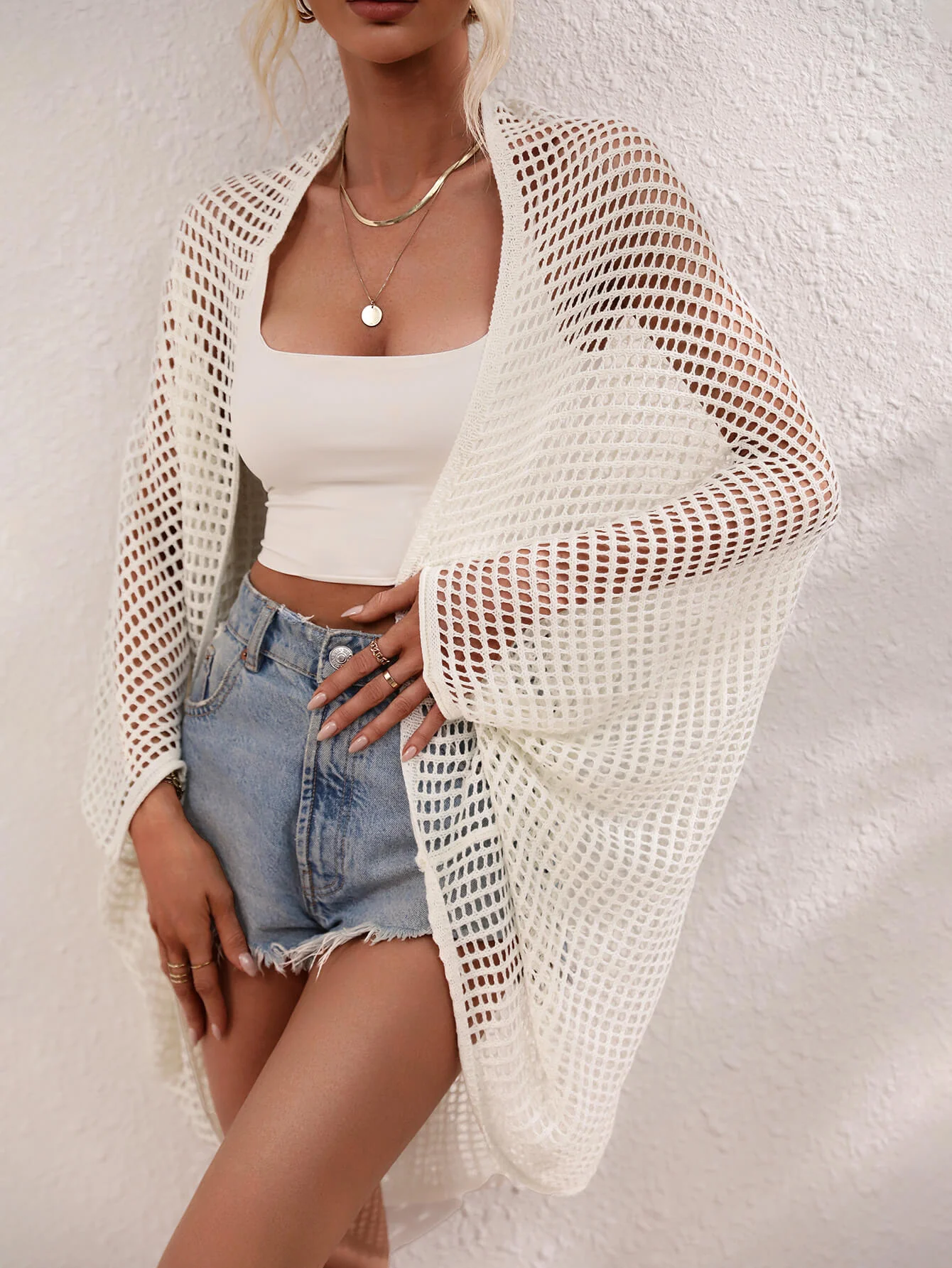 MADRID KNIT CROCHET KIMONO - CREAM - Image 6