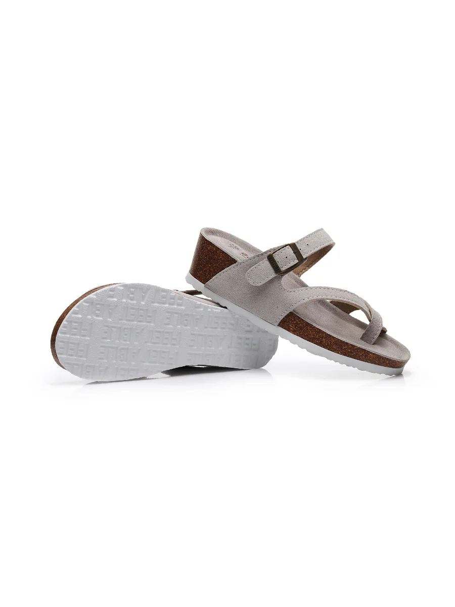 Maibulun | Beige Criss Cross Toe Suede Upper Wedge Sandal - Image 3