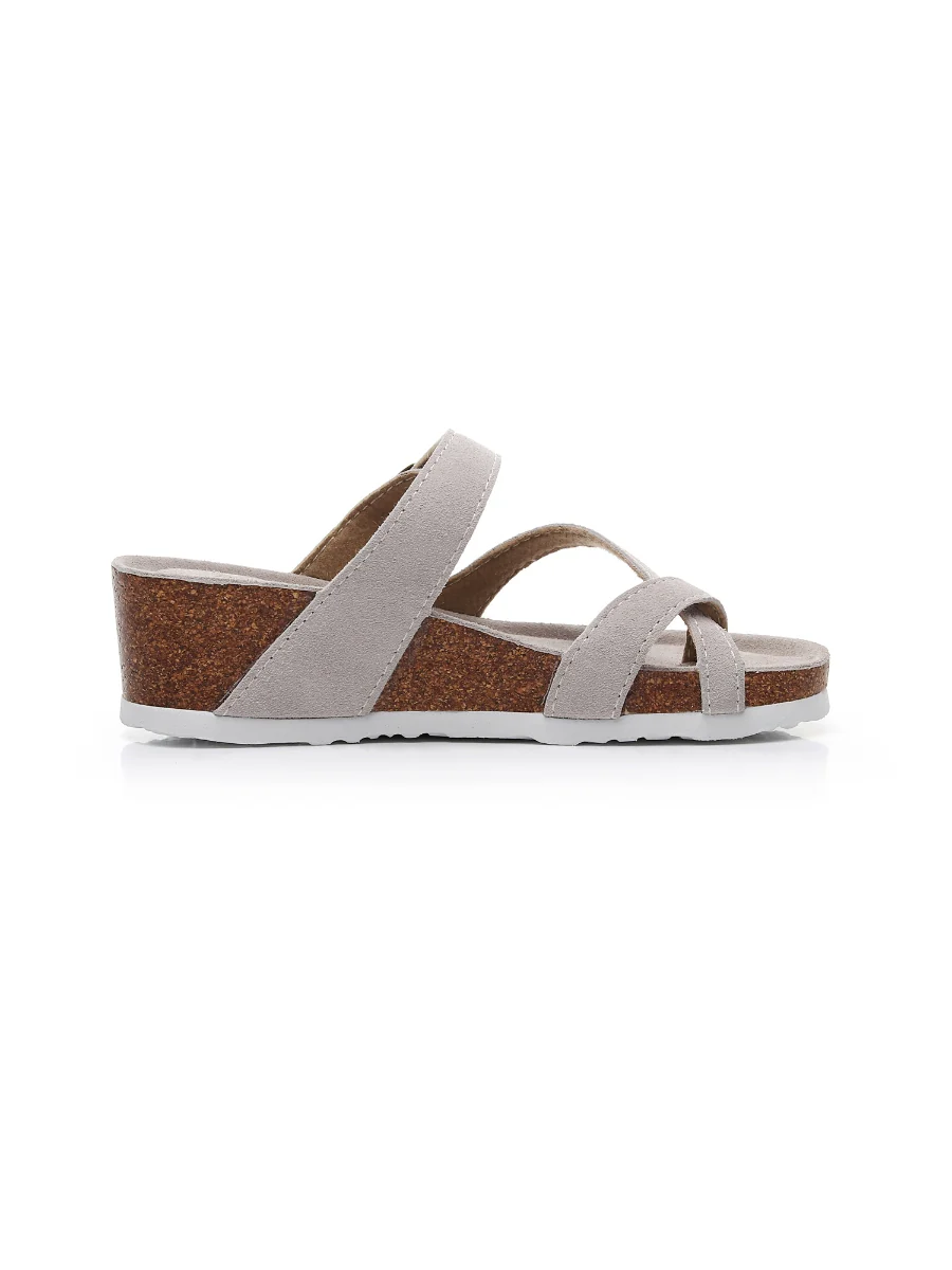 Maibulun | Beige Criss Cross Toe Suede Upper Wedge Sandal - Image 4